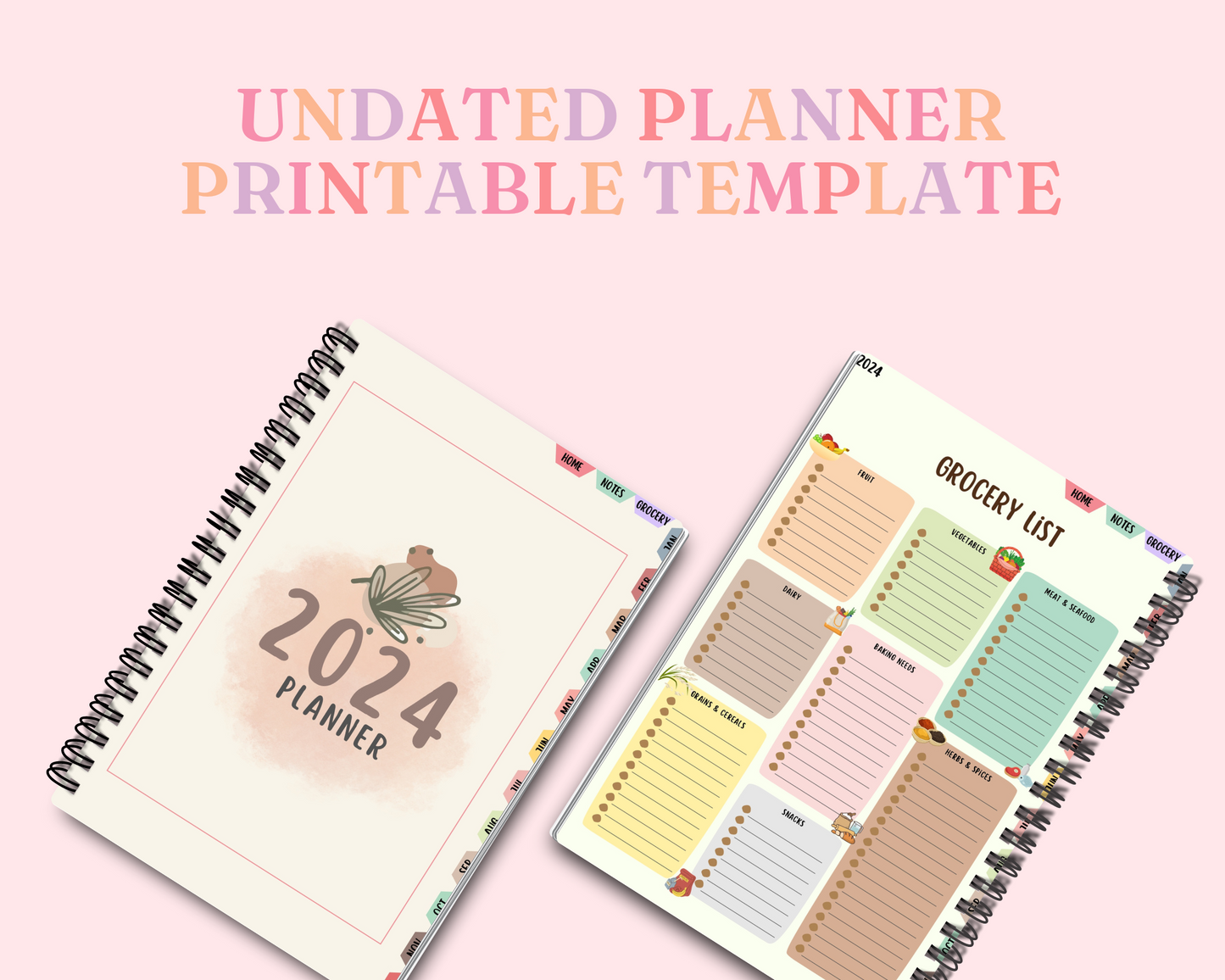 2024 Digital Planner - Monthly - Grocery List - Notes - PDF File