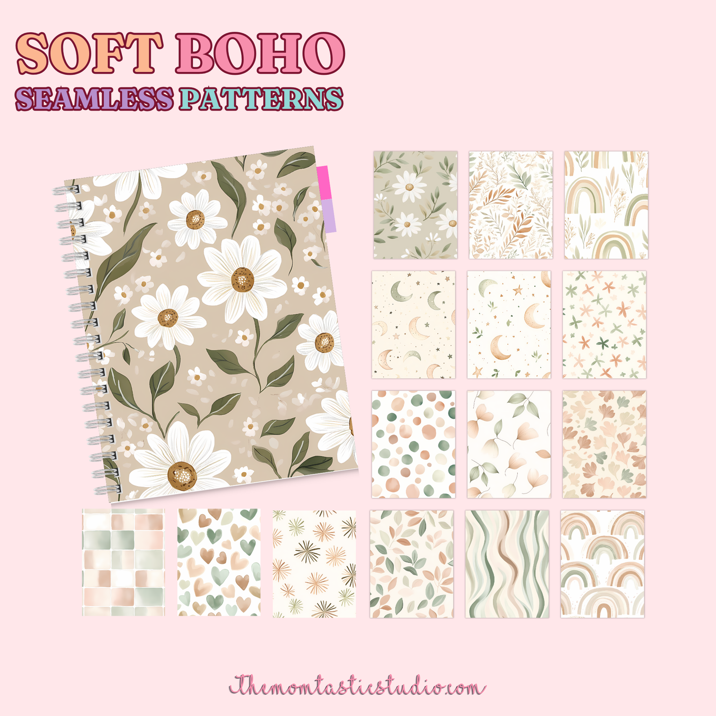 Soft Boho Seamless Patterns for Commercial Use, Digital Paper - 300 DPI