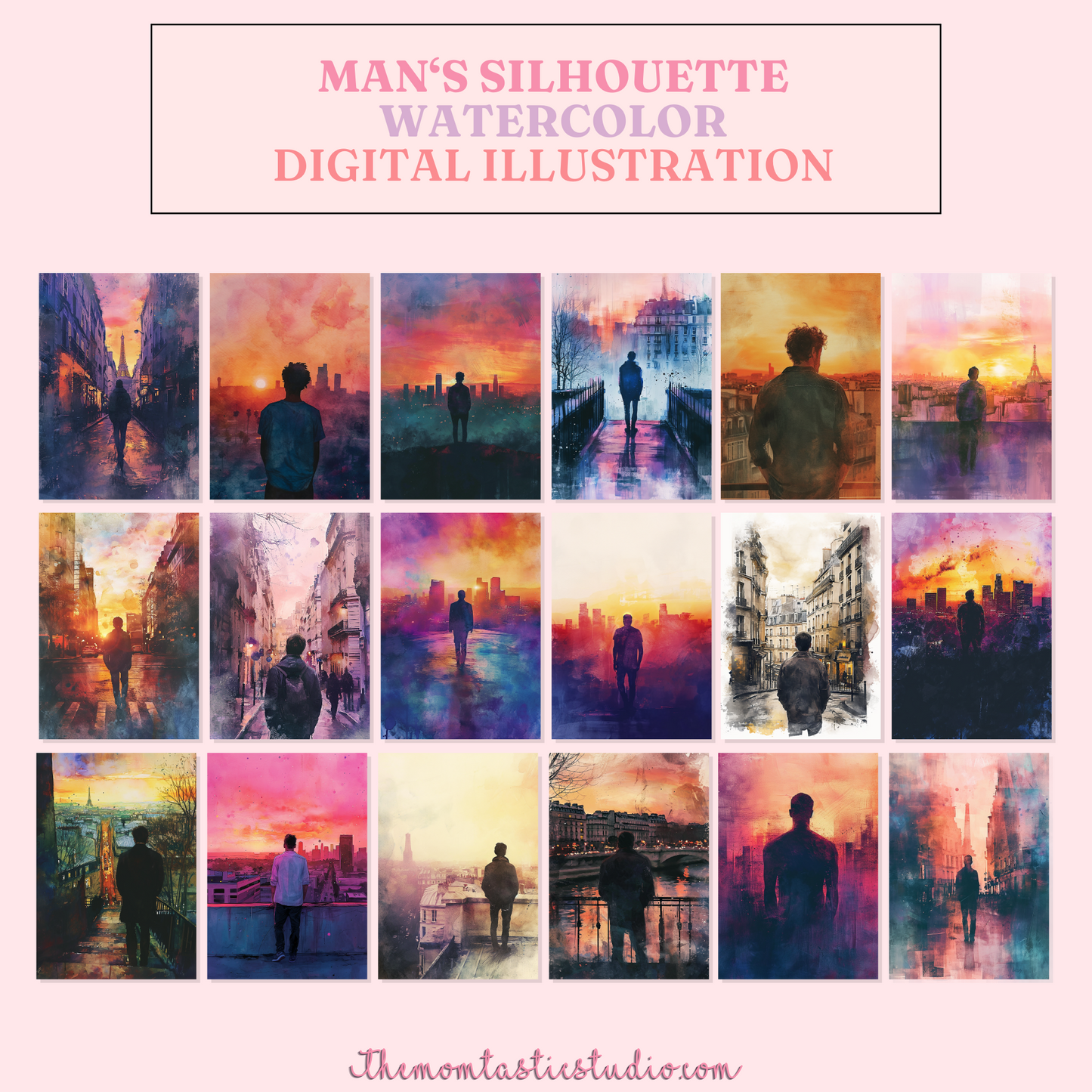 Man Silhouette - Watercolor Digital Illustration 300DPI – Instant Download – Commercial Use