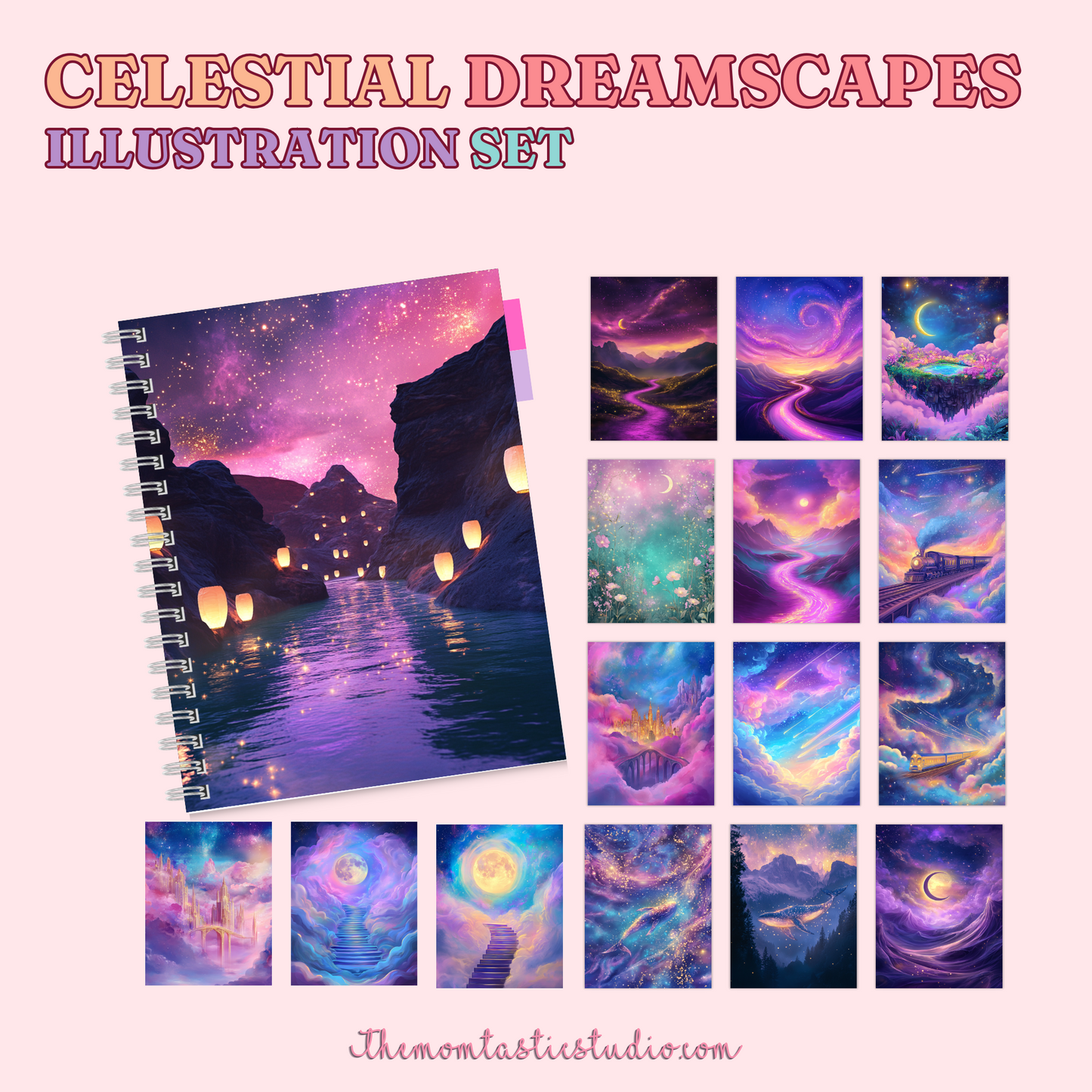 Celestial Dreamscapes Illustration Set - 300 DPI – Instant Download – Commercial Use