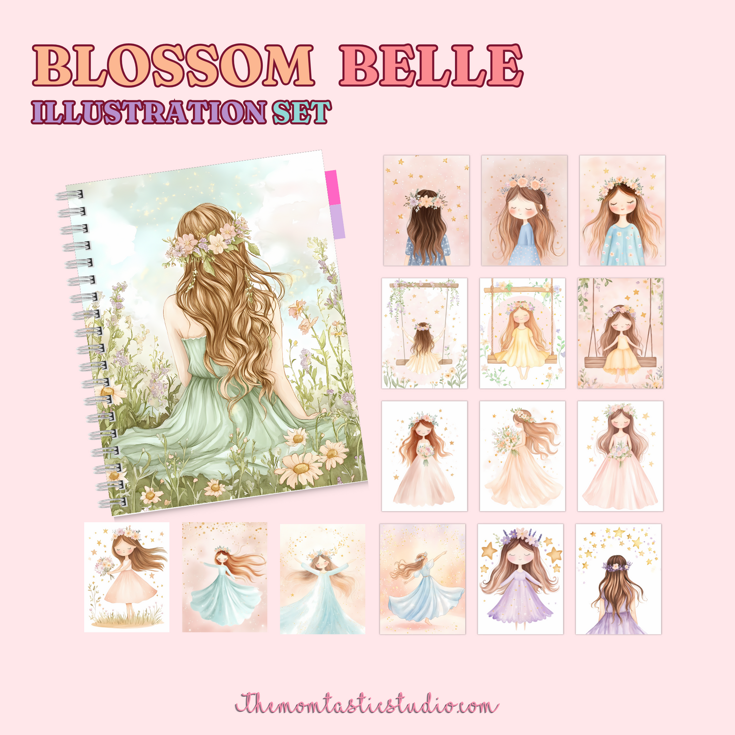 Blossom Belle Illustration Set - 300 DPI – Instant Download – Commercial Use