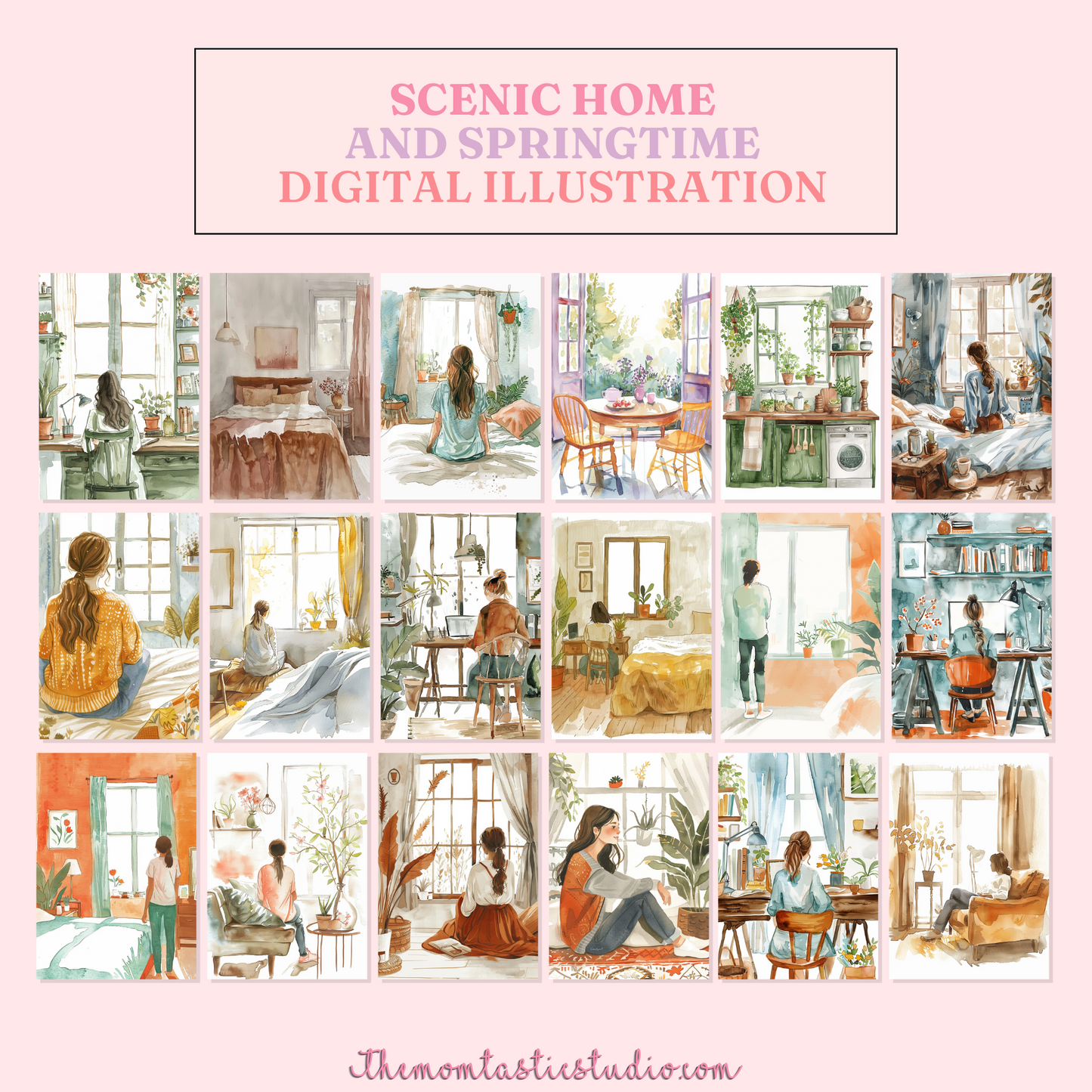 Scenic Home and Springtime Digital Illustration 300DPI – Instant Download – Commercial Use