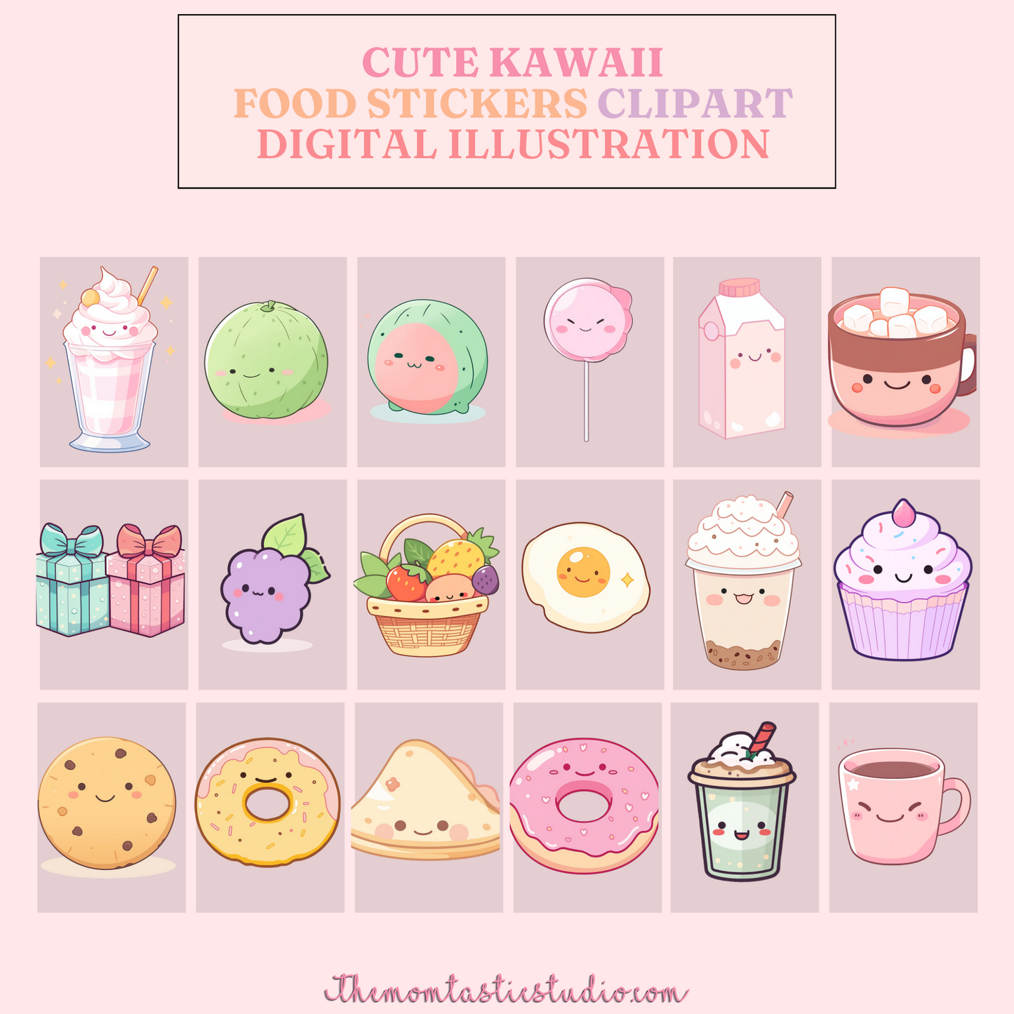 Kawaii Food Sticker Cliparts – High-Quality PNG - Transparent Background - Commercial Use