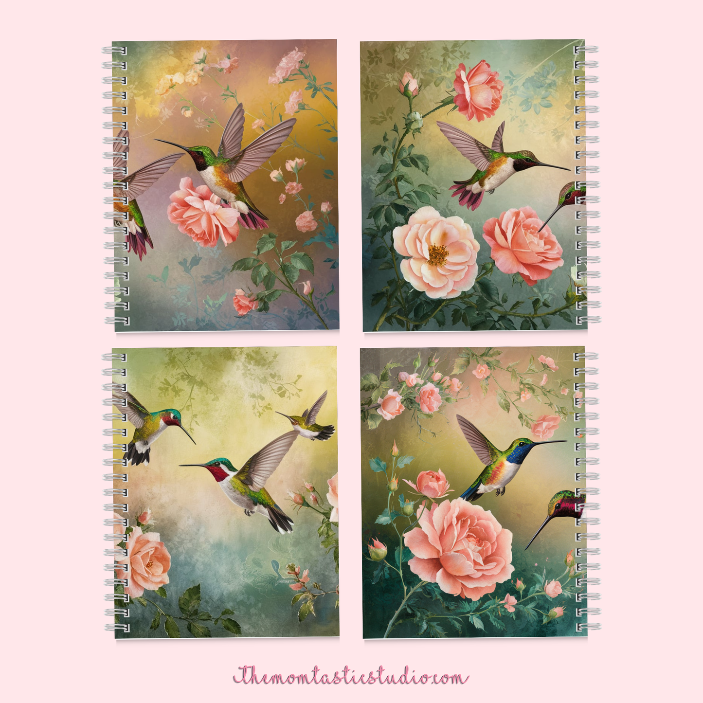 Roses and Hummingbirds Illustration (A4 Landscape) - 300 DPI – Instant Download – Commercial Use