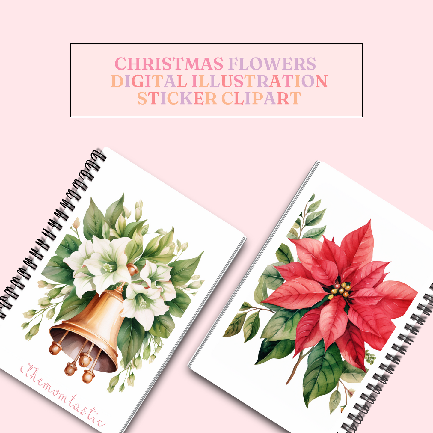 Classy Christmas Flowers Watercolor Cliparts – High-Quality PNG - Transparent Background - Commercial Use