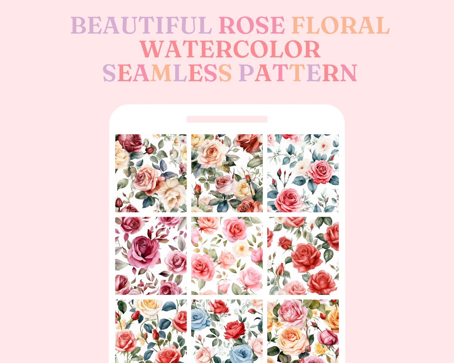 Rose Floral Watercolor Seamless Pattern, Watercolor Pattern for Commercial Use