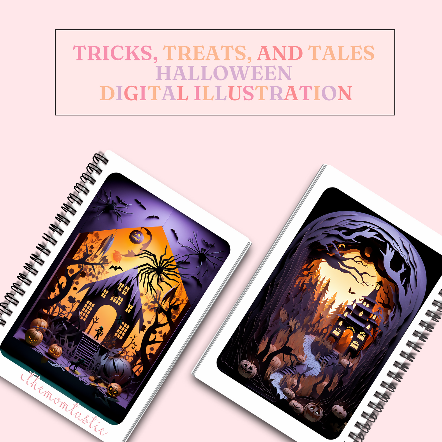 Tricks, Treats and Tales - Halloween Digital Illustration | Commercial Use | Spooky | For Notebooks, Chipbags, Sublimation