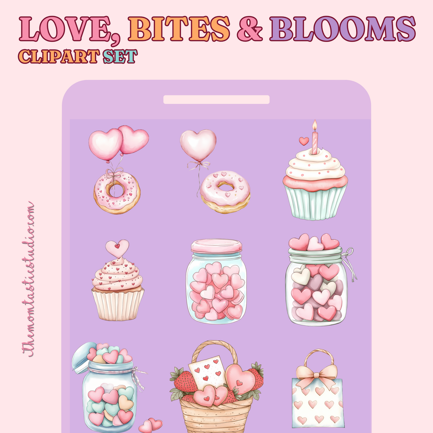 Love, Bites & Blooms Clipart Set - 300 DPI – Instant Download – Commercial Use (Transparent Files)