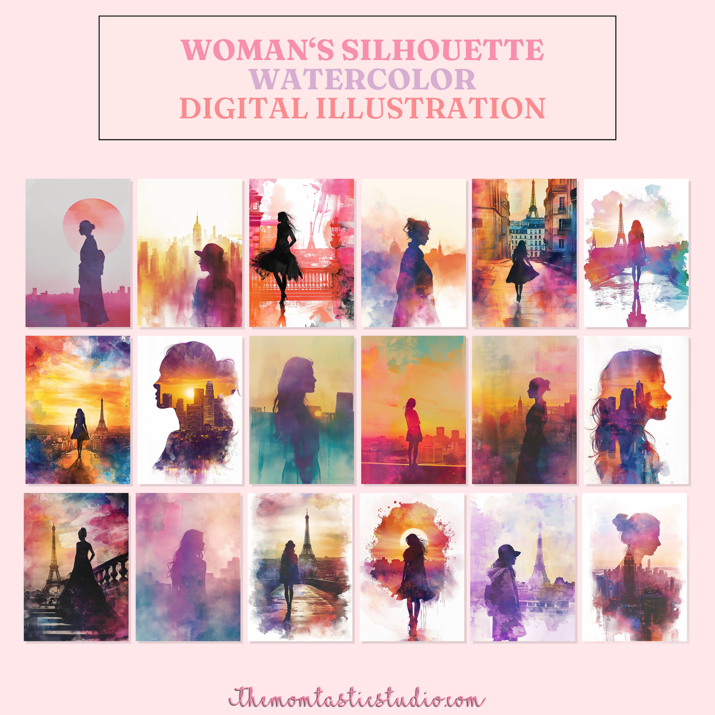 Woman Silhouette - Watercolor Digital Illustration 300DPI – Instant Download – Commercial Use