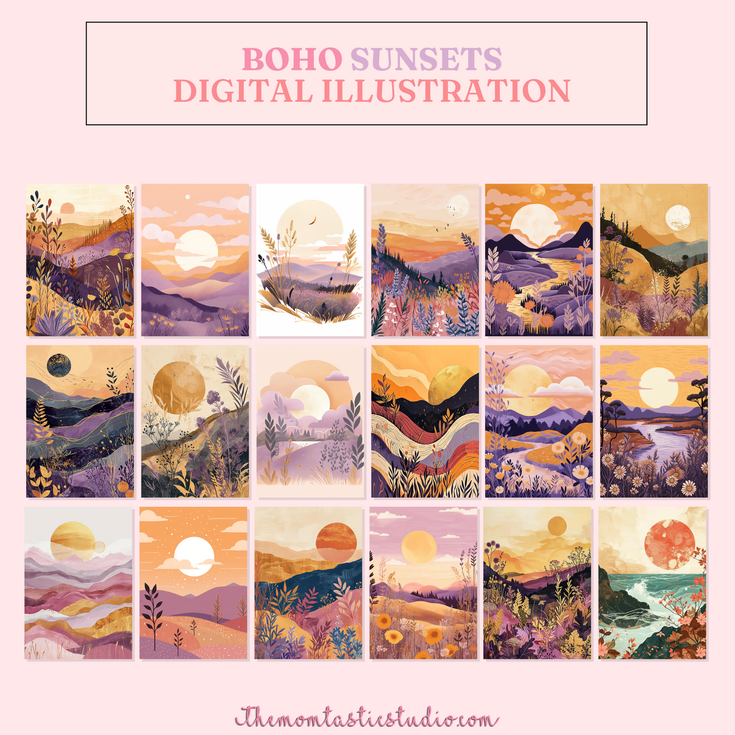 Boho Sunsets Digital Illustration 300DPI – Instant Download – Commercial Use