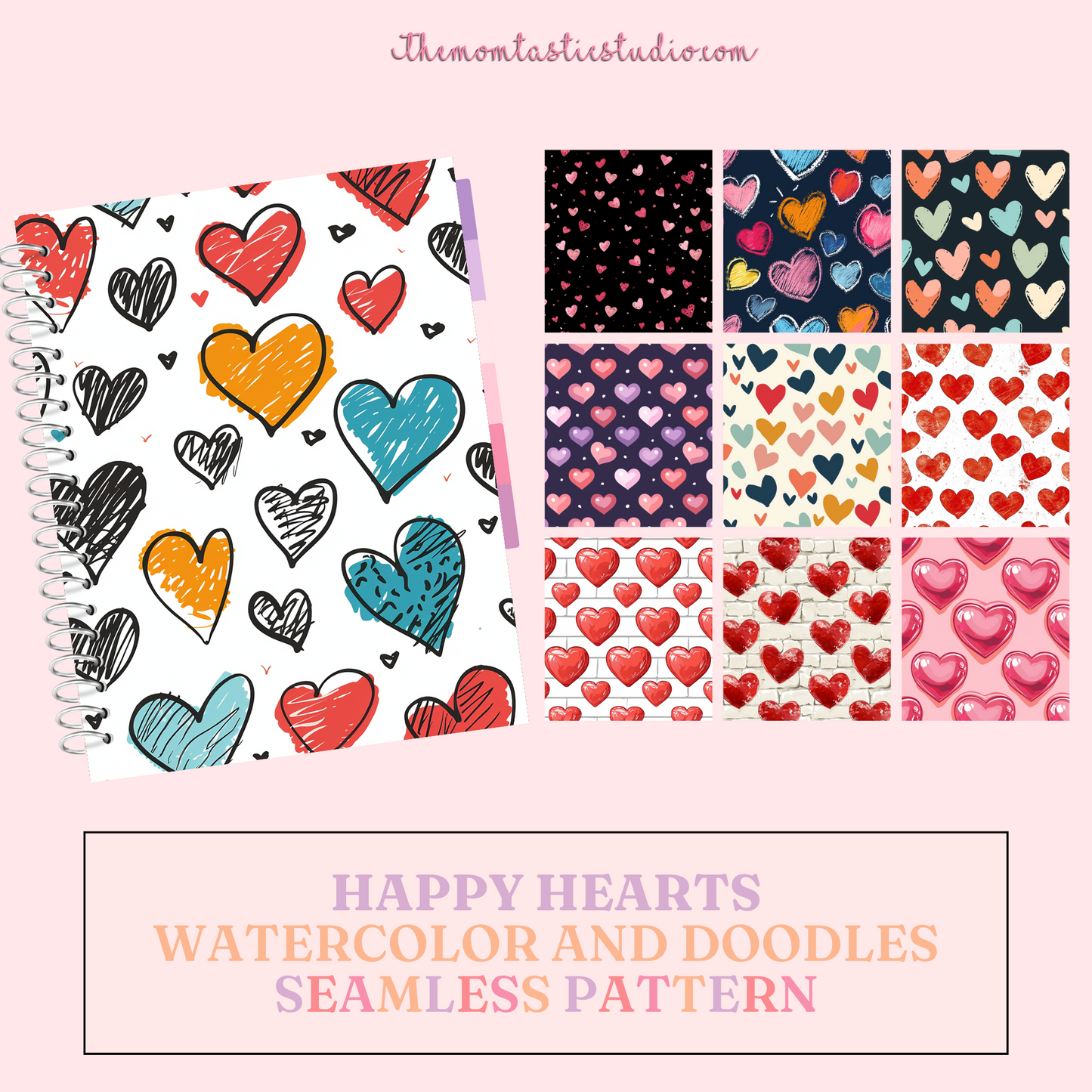 Happy Hearts Seamless Pattern | Cardstocks | Gift Wrappers | Digital Paper | Commercial Use