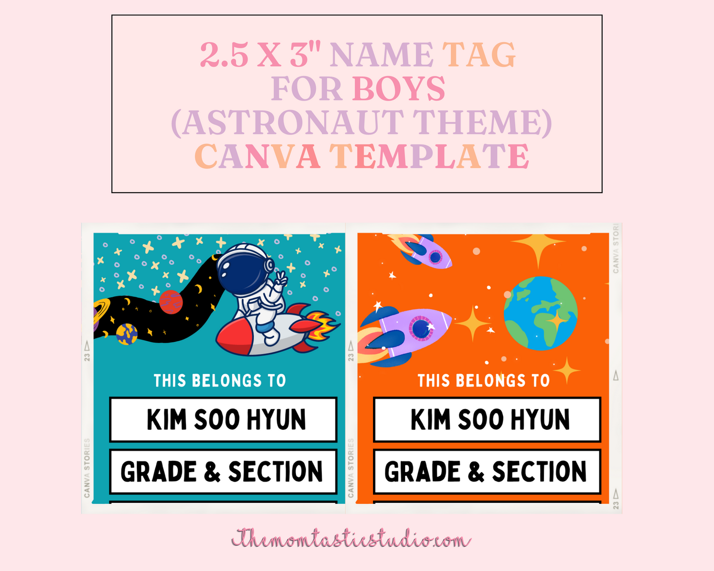 Printable Name Labels for Boys (Astronaut Theme) – Instant Download – Canva Editable - Commercial Use - Back to School Supplies