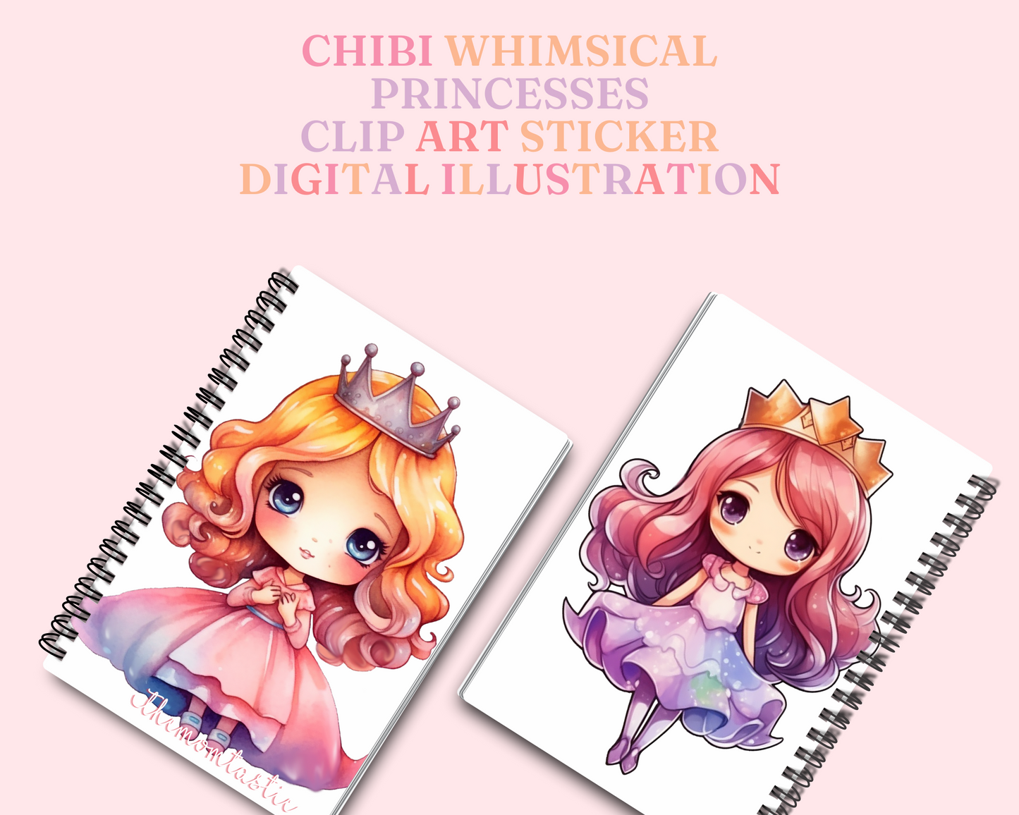 Whimsical Chibi Princesses Sticker Clipart – Instant Download – High-Quality PNG - Transparent Background - Commercial Use