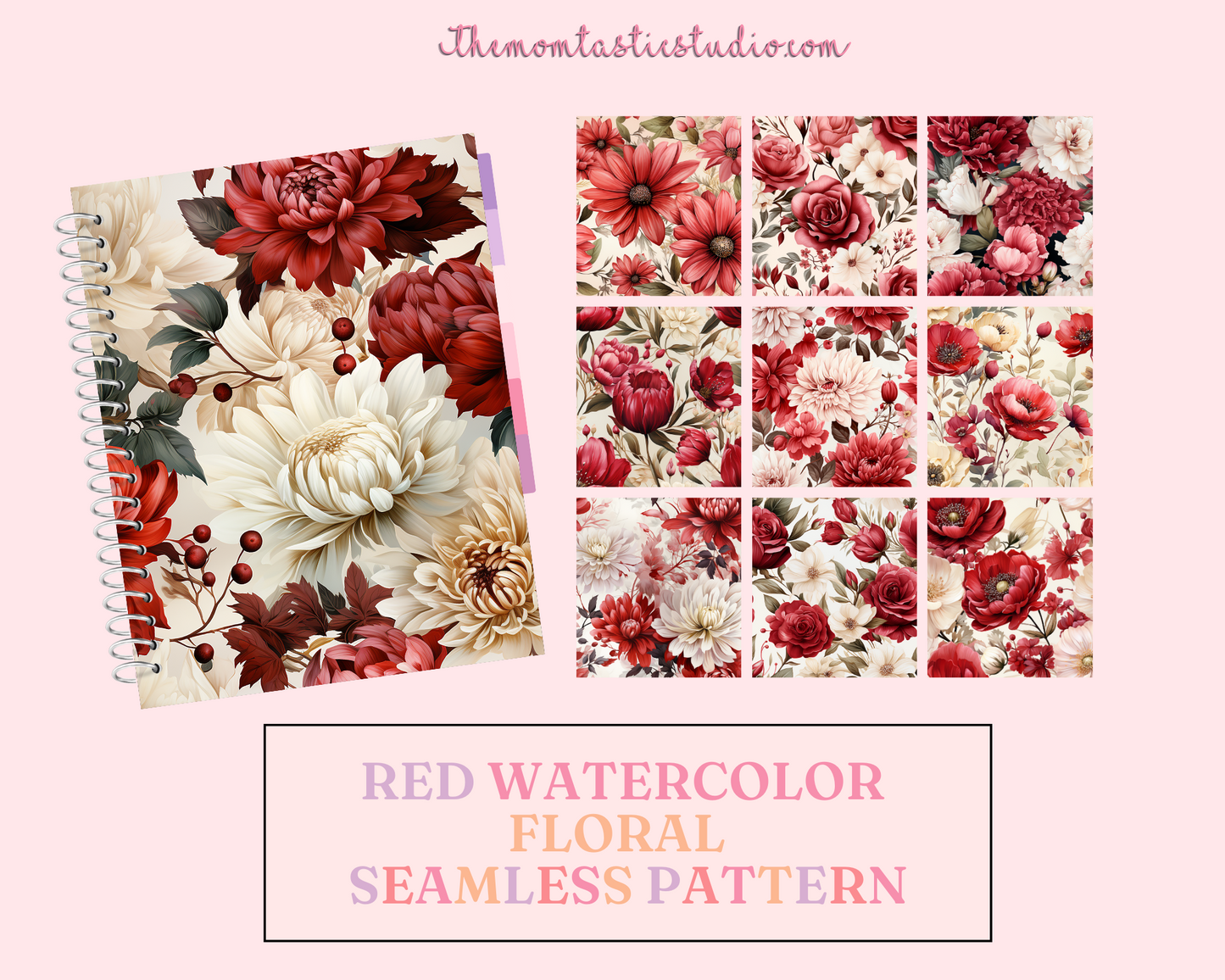 Red Watercolor Floral Seamless Pattern, Watercolor Pattern for Commercial Use