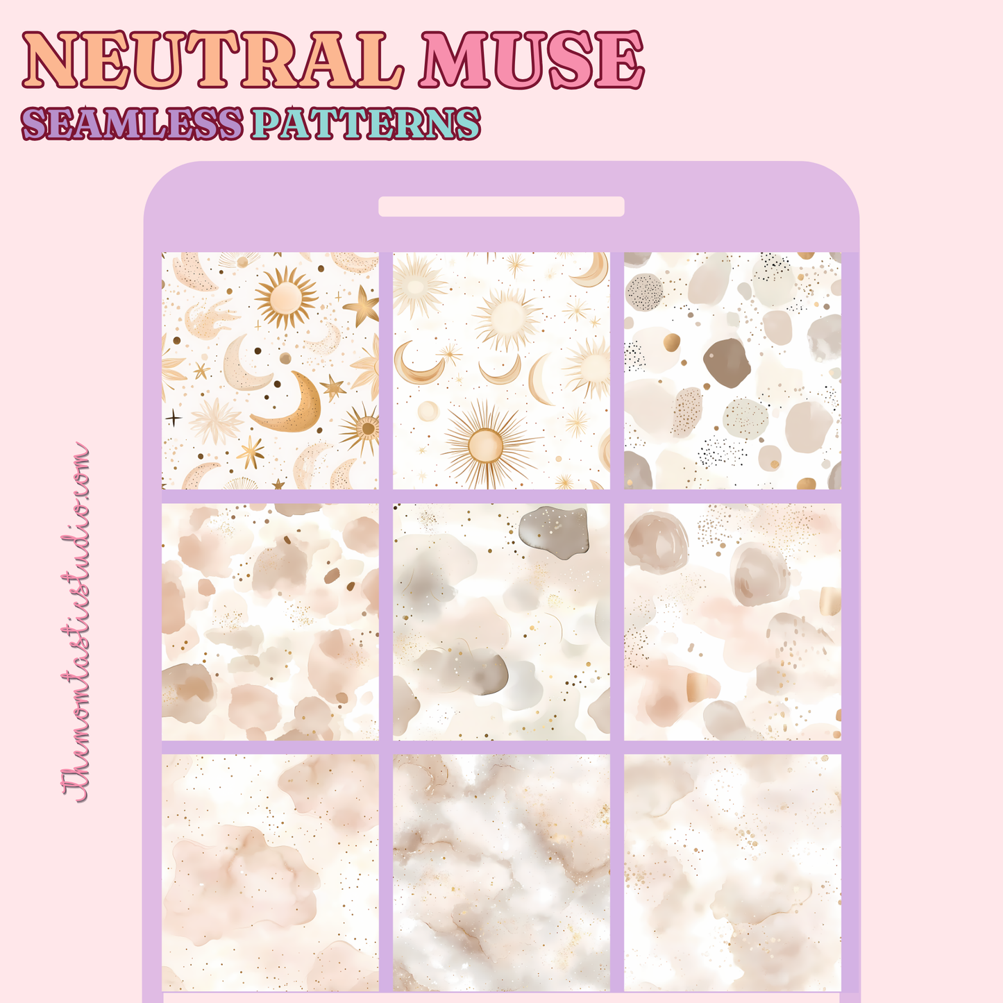 Neutral Muse Seamless Patterns for Commercial Use, Digital Paper - 300 DPI