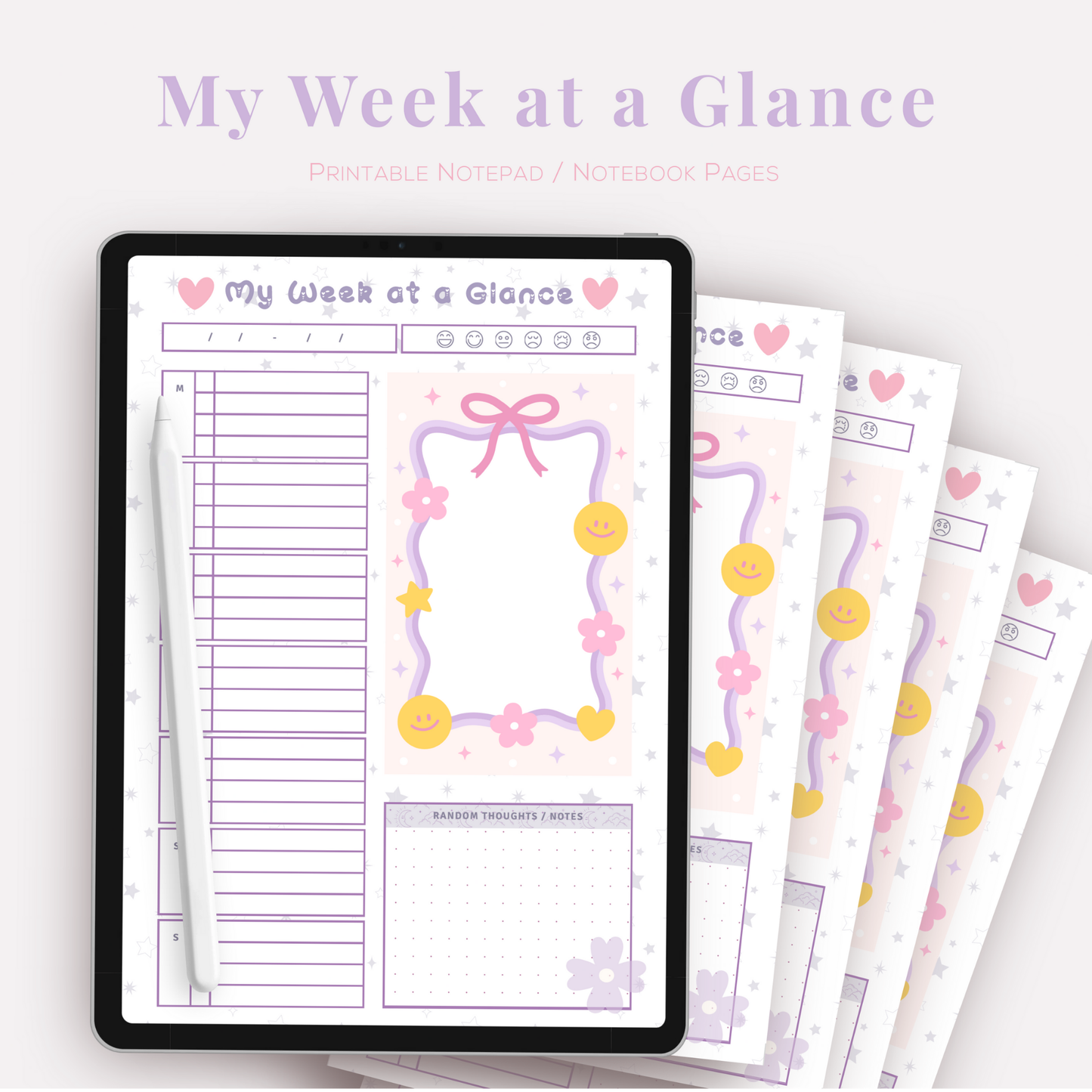 My Week at a Glance Notepad / Planner Spread - PDF File Only (A5/A4) - Commercial Use