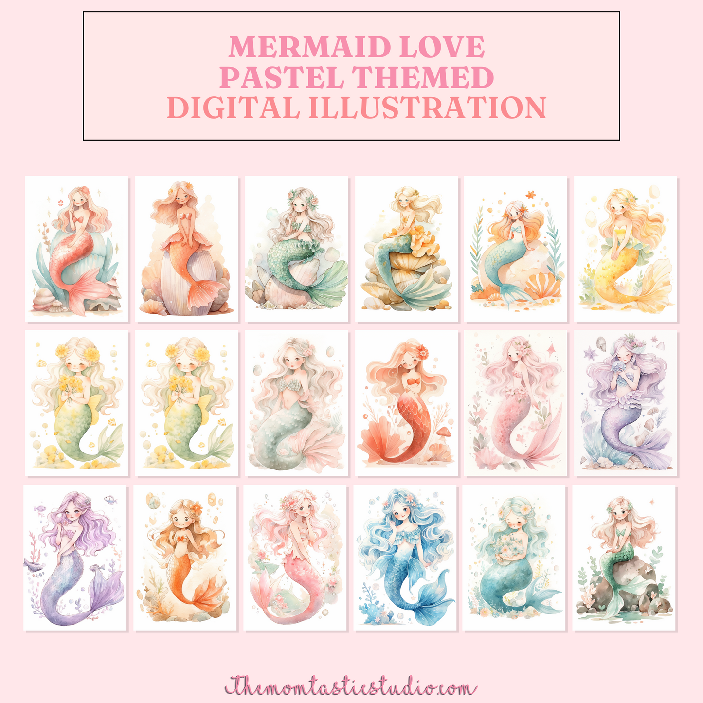 Mermaid Love Digital Illustration 300DPI – Instant Download – Commercial Use