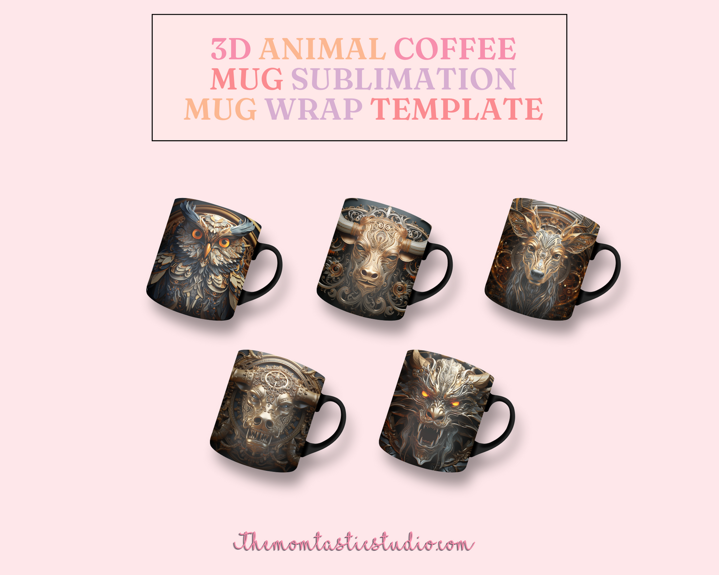 3D Animal Mug Wrap (11OZ and 15OZ) - Commercial Use, 14 Designs, Animal Mug, Sublimation Wrap﻿