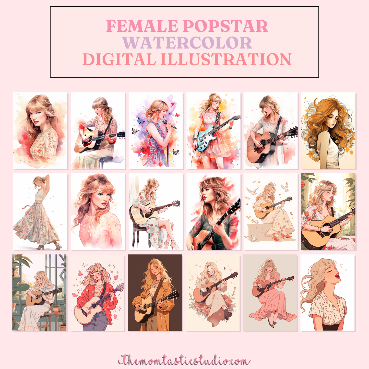 Female Popstar Digital Illustration 300DPI – Instant Download – Commercial Use