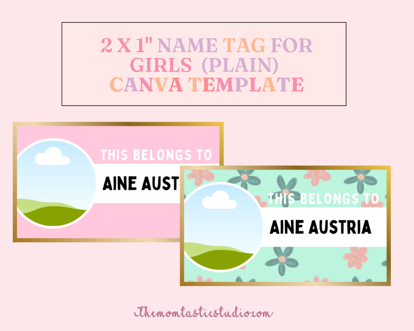 Printable Name Tag Labels for Girls – Instant Download – Canva Editable - Commercial Use