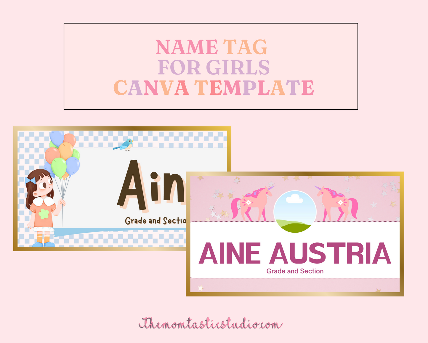 Name Tag for Girls – Instant Download – Canva Editable - Commercial Use