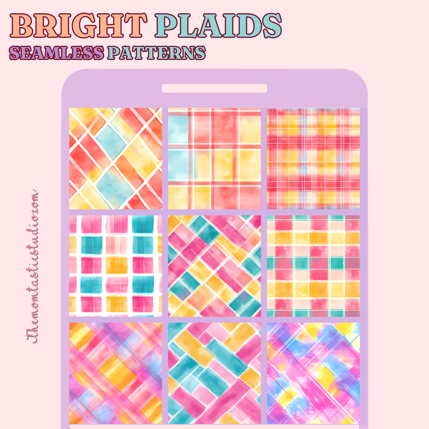 Bright Plaids Seamless Patterns for Commercial Use, Digital Paper - 300 DPI