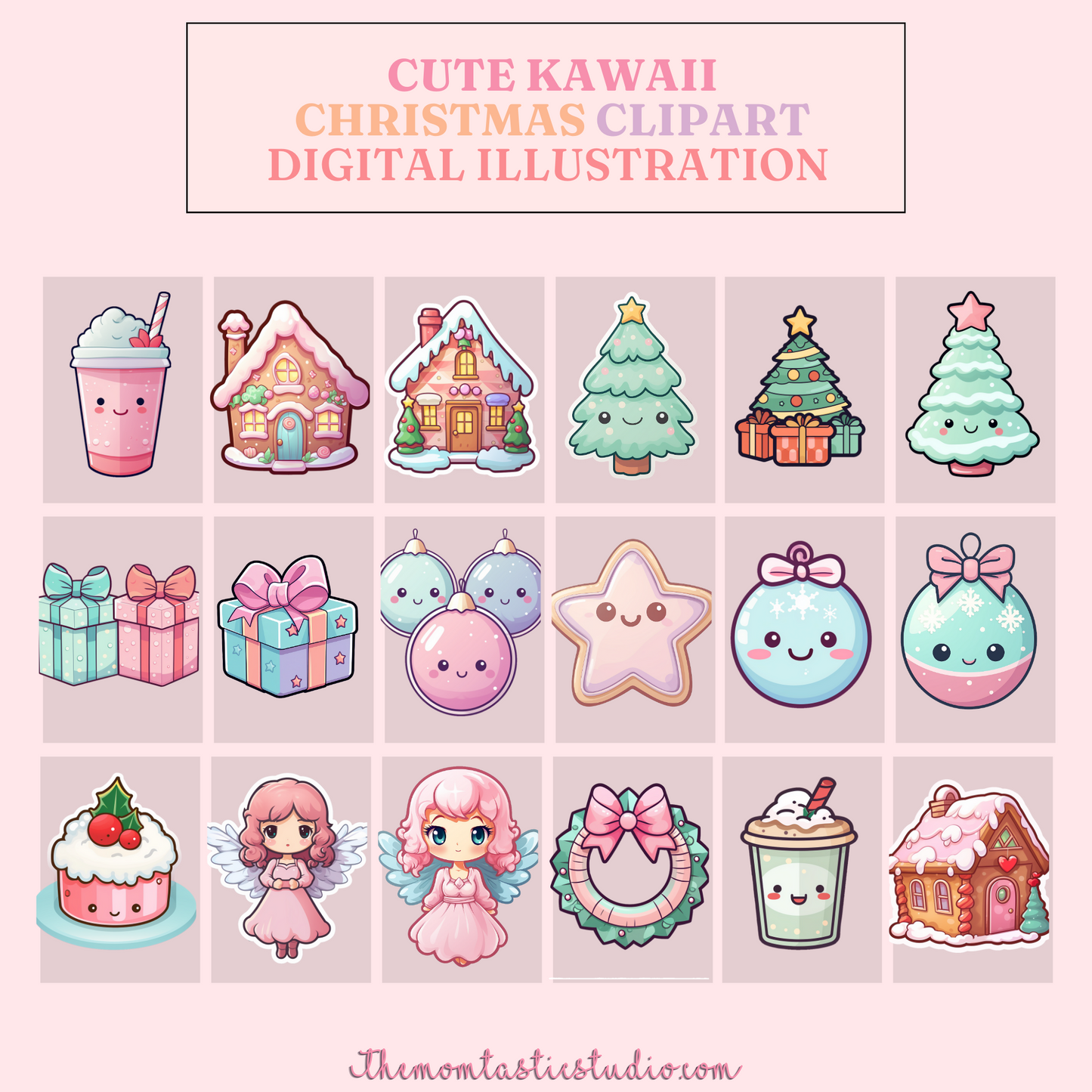 Cute Kawaii Christmas Cliparts – High-Quality PNG - Transparent Background - Commercial Use