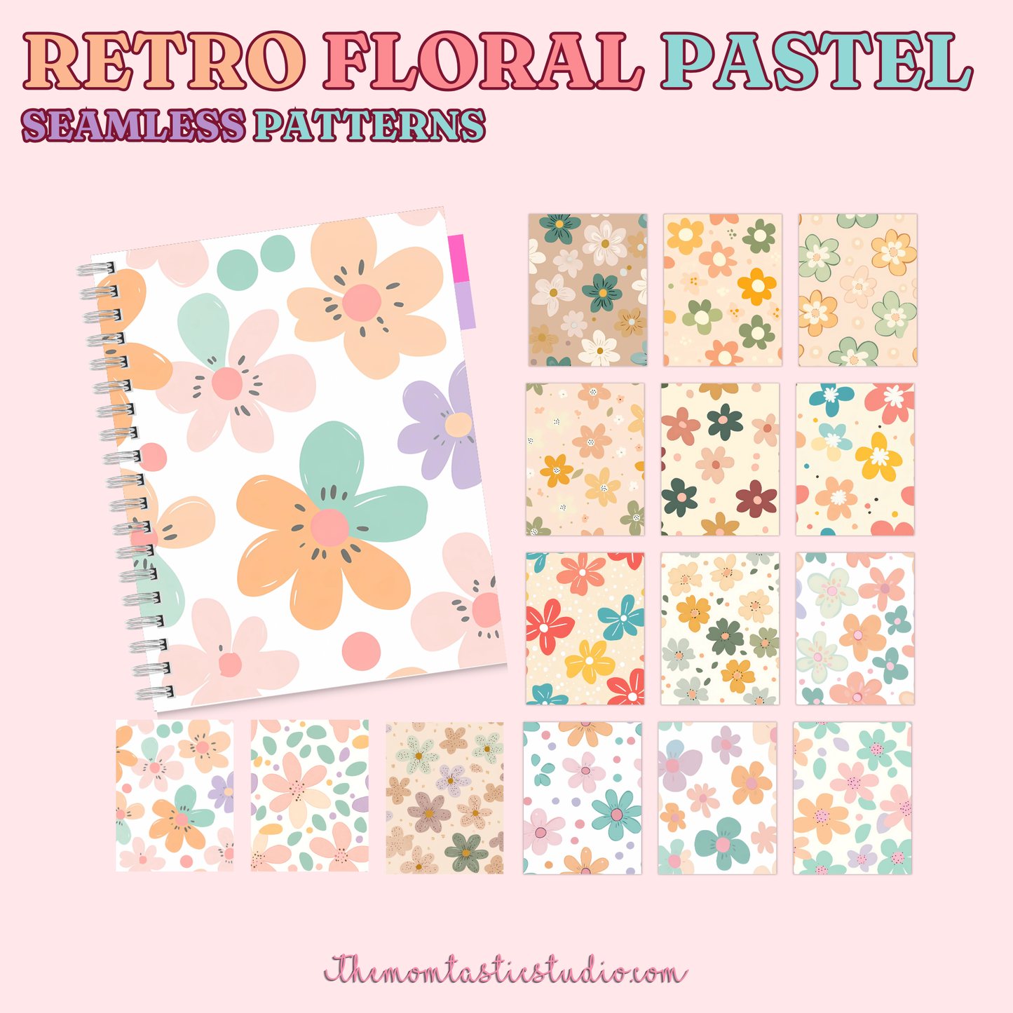 Retro Floral Pastel Seamless Patterns for Commercial Use, Digital Paper - 300 DPI