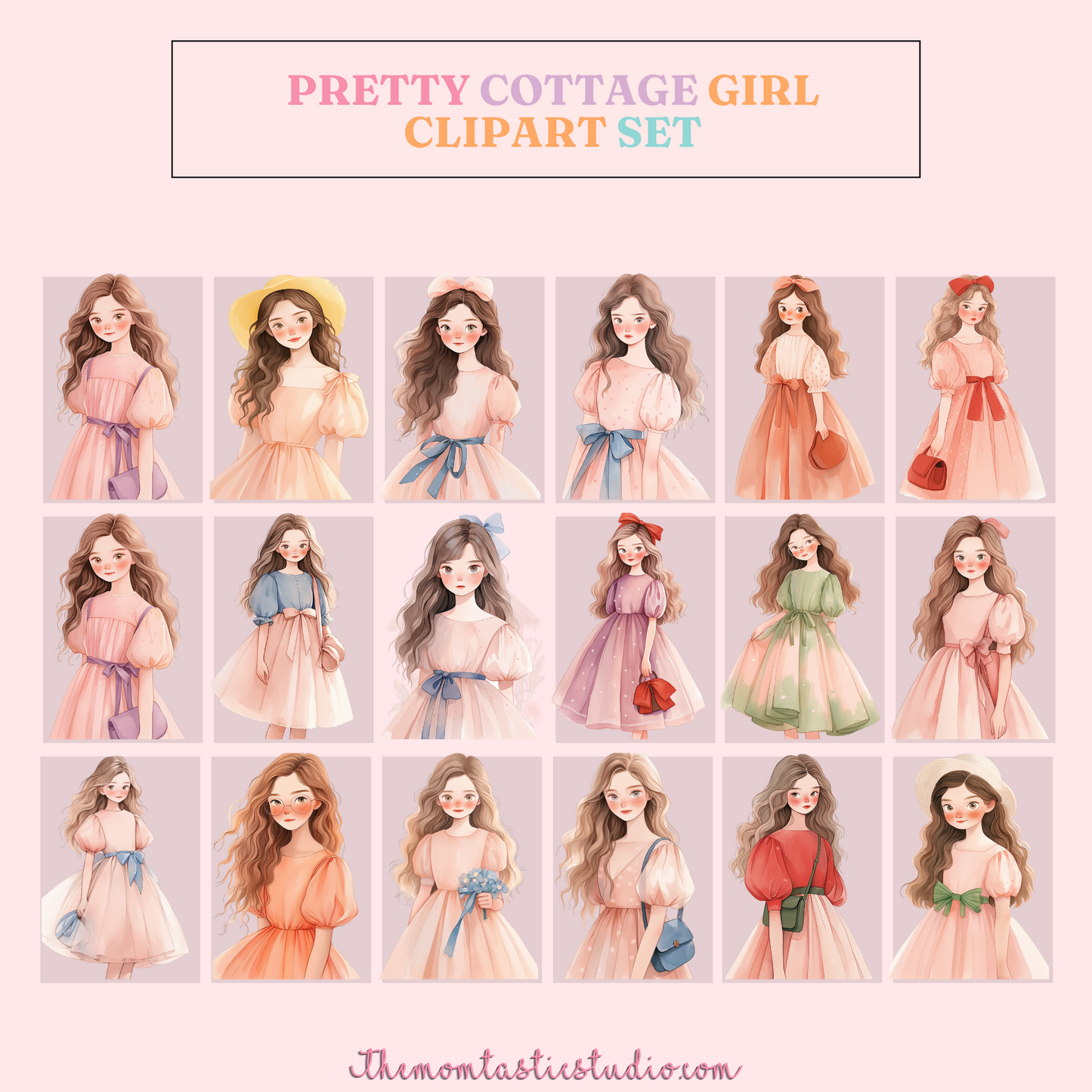 Pretty Cottage Girl – Clipart Set - Planner Sticker - High-Quality PNG - Transparent Background - Commercial Use