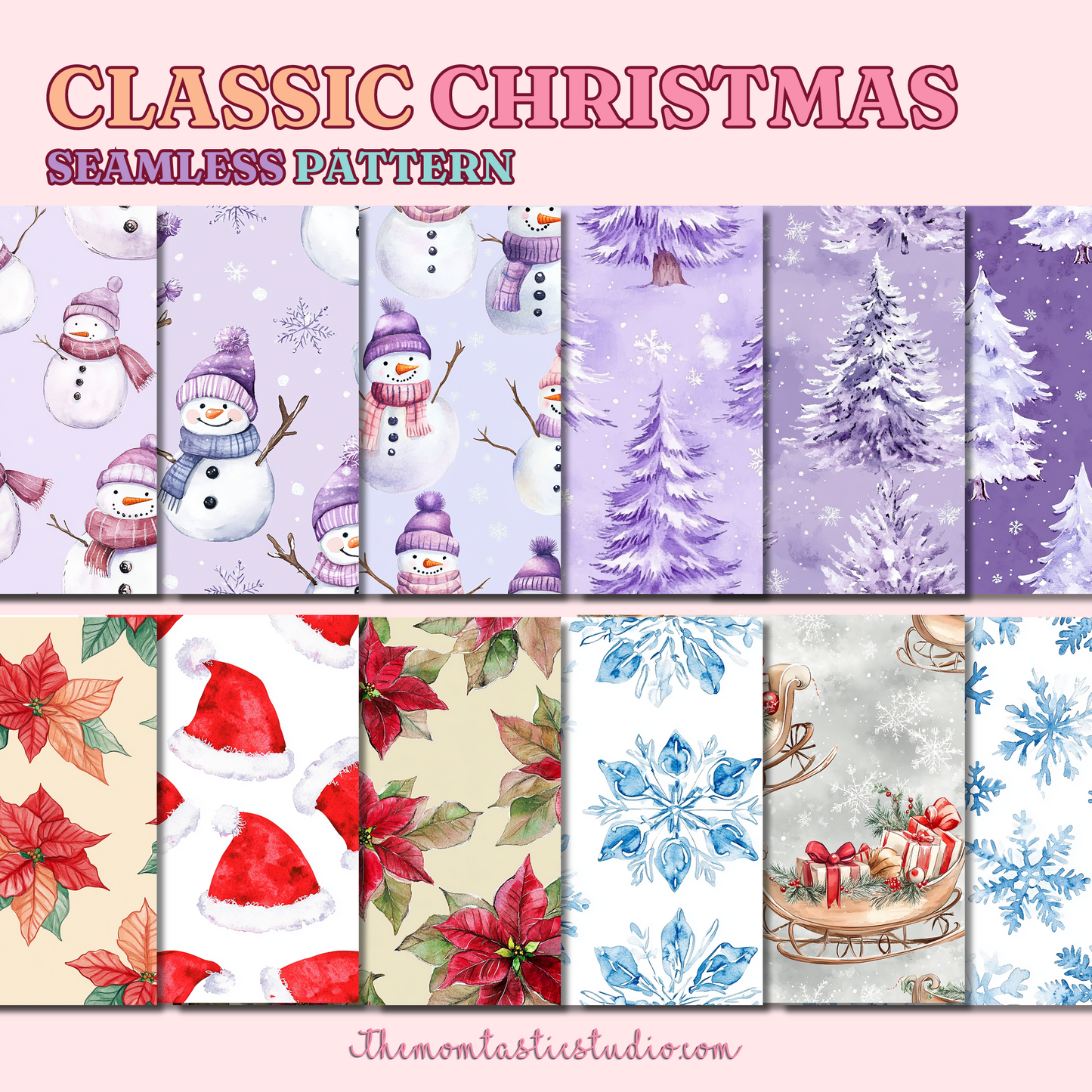 Classic Christmas Seamless Pattern for Commercial Use, Digital Paper - 300 DPI