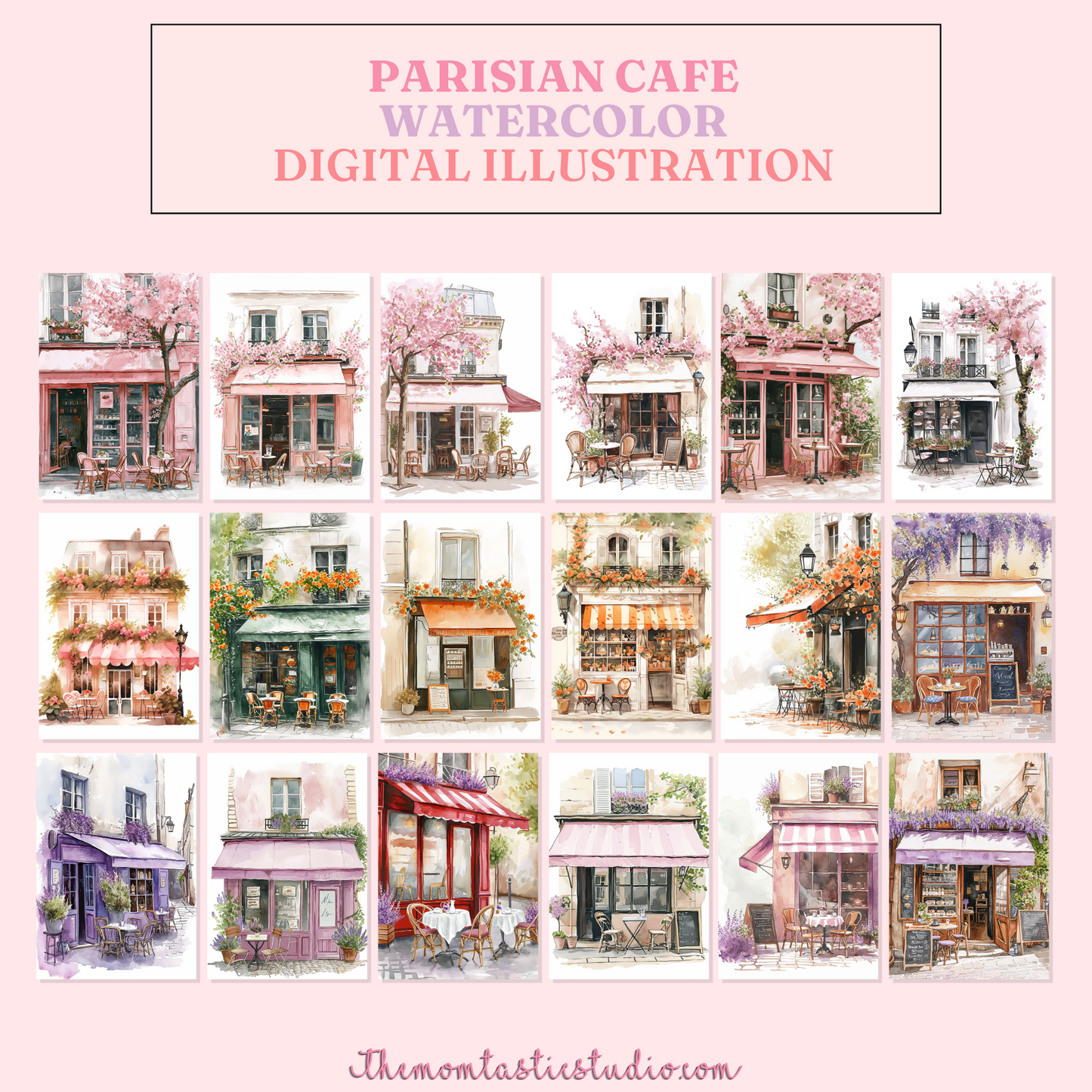 Parisian Cafe Watercolor Digital Illustration 300DPI – Instant Download – Commercial Use