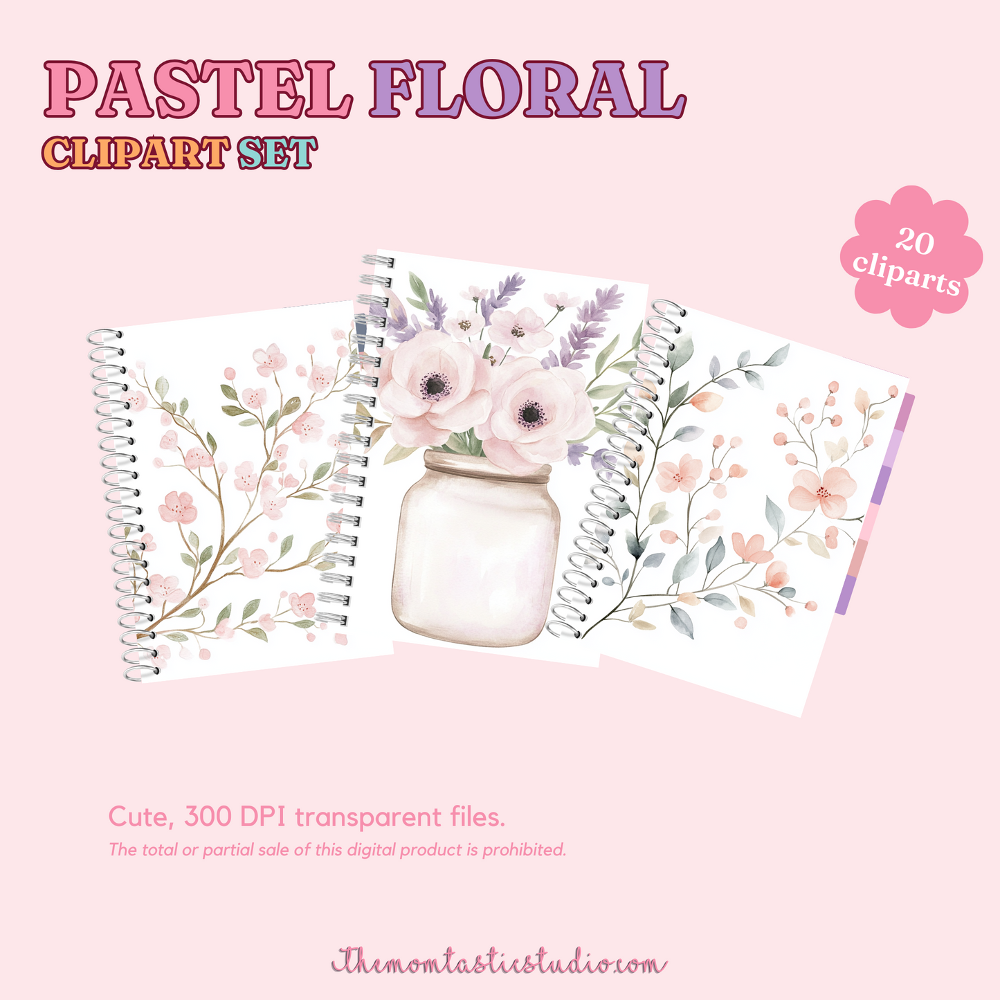 Pastel Floral Clipart Set - 300 DPI – Instant Download – Commercial Use (Transparent Files)