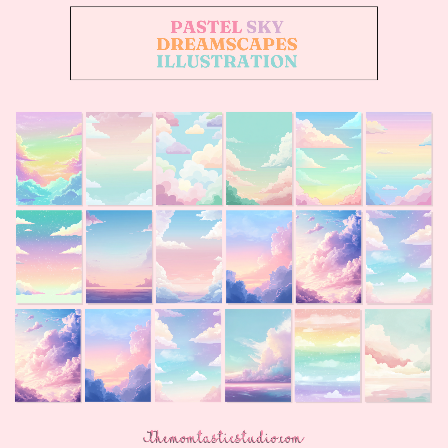 Pastel Sky Dreamscapes Illustration for Commercial Use, Digital Paper