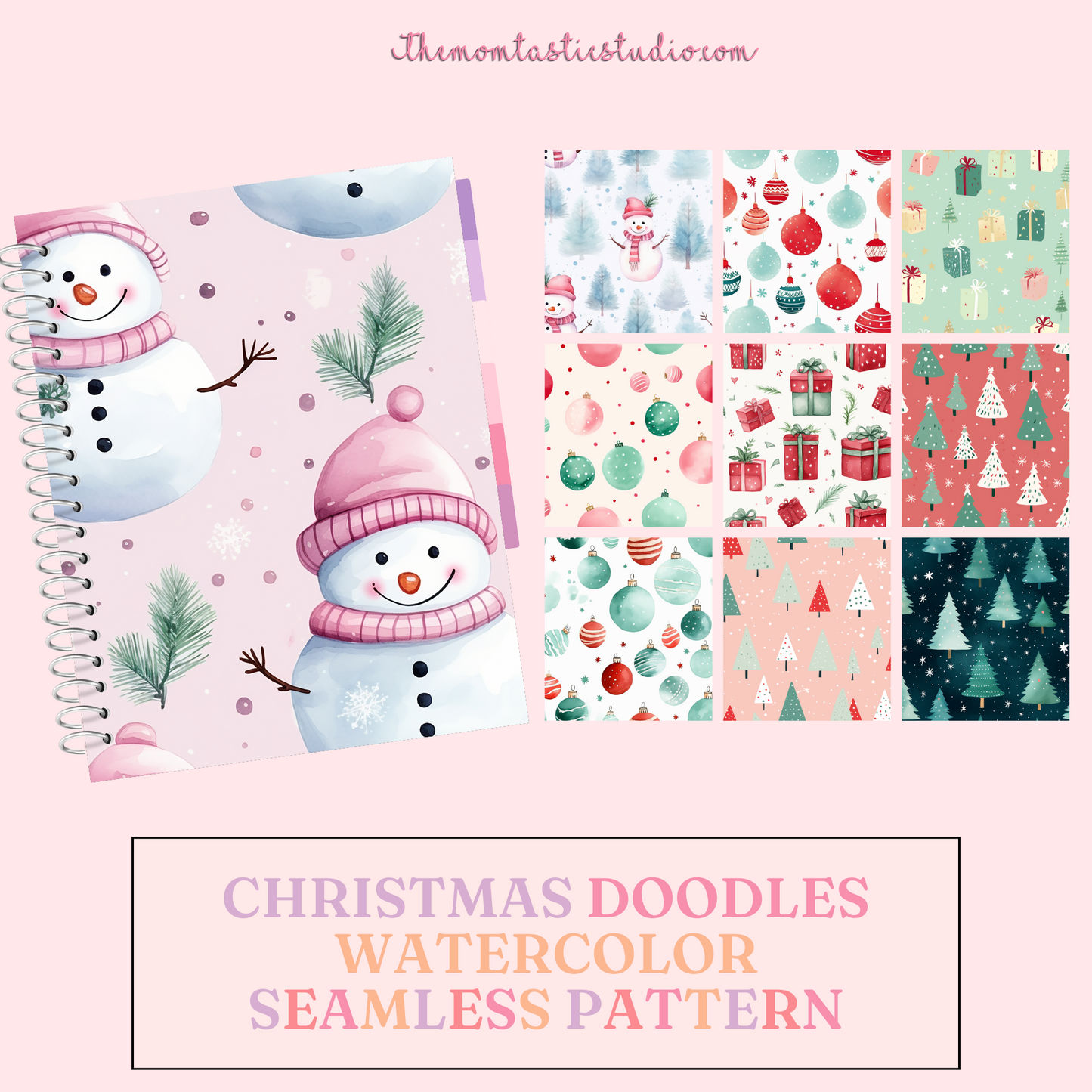 Christmas Doodles Seamless Pattern, Watercolor Pattern | Christmas Gift Wrappers | Digital Paper | Commercial Use