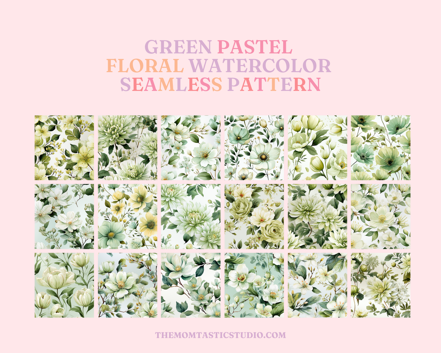 Green Pastel Floral Watercolor Seamless Pattern, Watercolor Pattern for Commercial Use