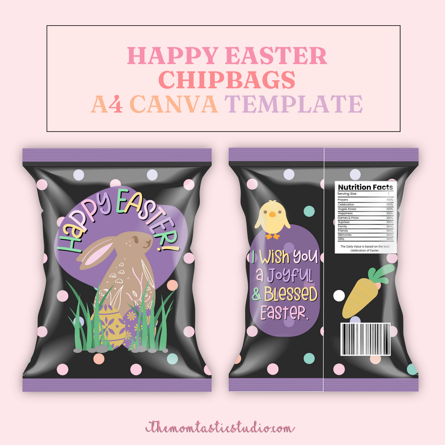 Happy Easter Chip Bag Template – A4 Size – PDF - Canva Template