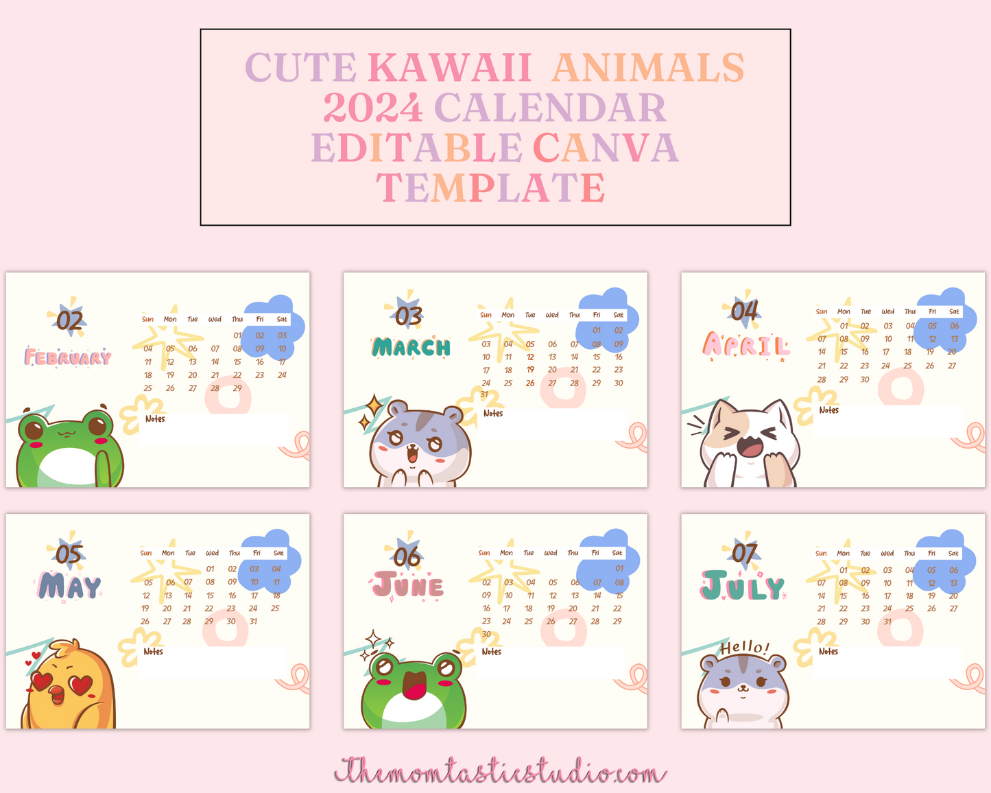 2024 Template | Kawaii Calendar Printable | Canva Editable | Commercial Use