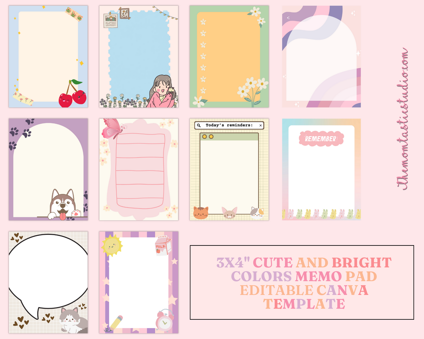 Cute and Bright Colors (3x4") Notepad Canva Template - 30 Pages - Commercial Use