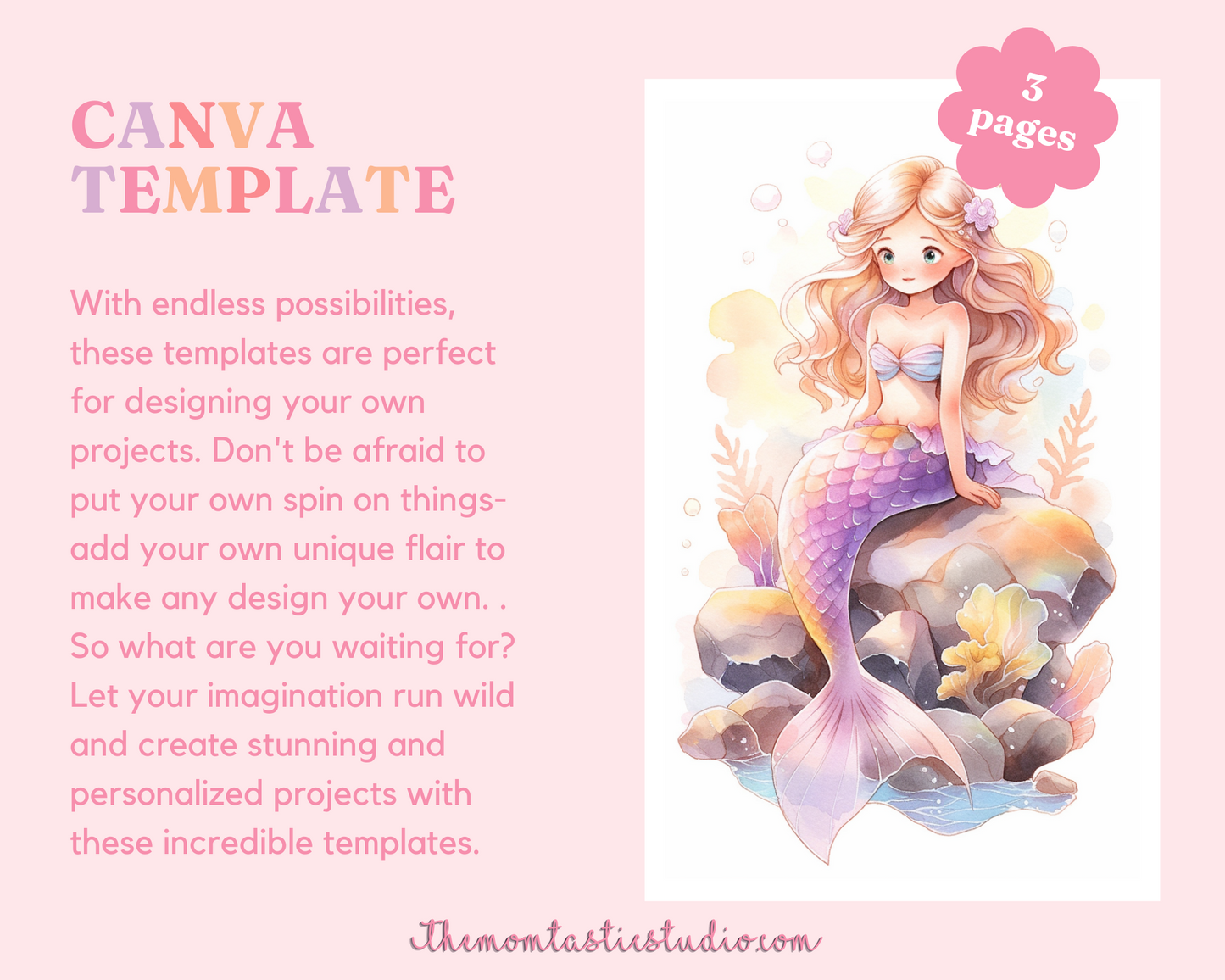 Pastel Mermaid Memo Pad / Notepad Canva Template - 3 Pages - Commercial Use