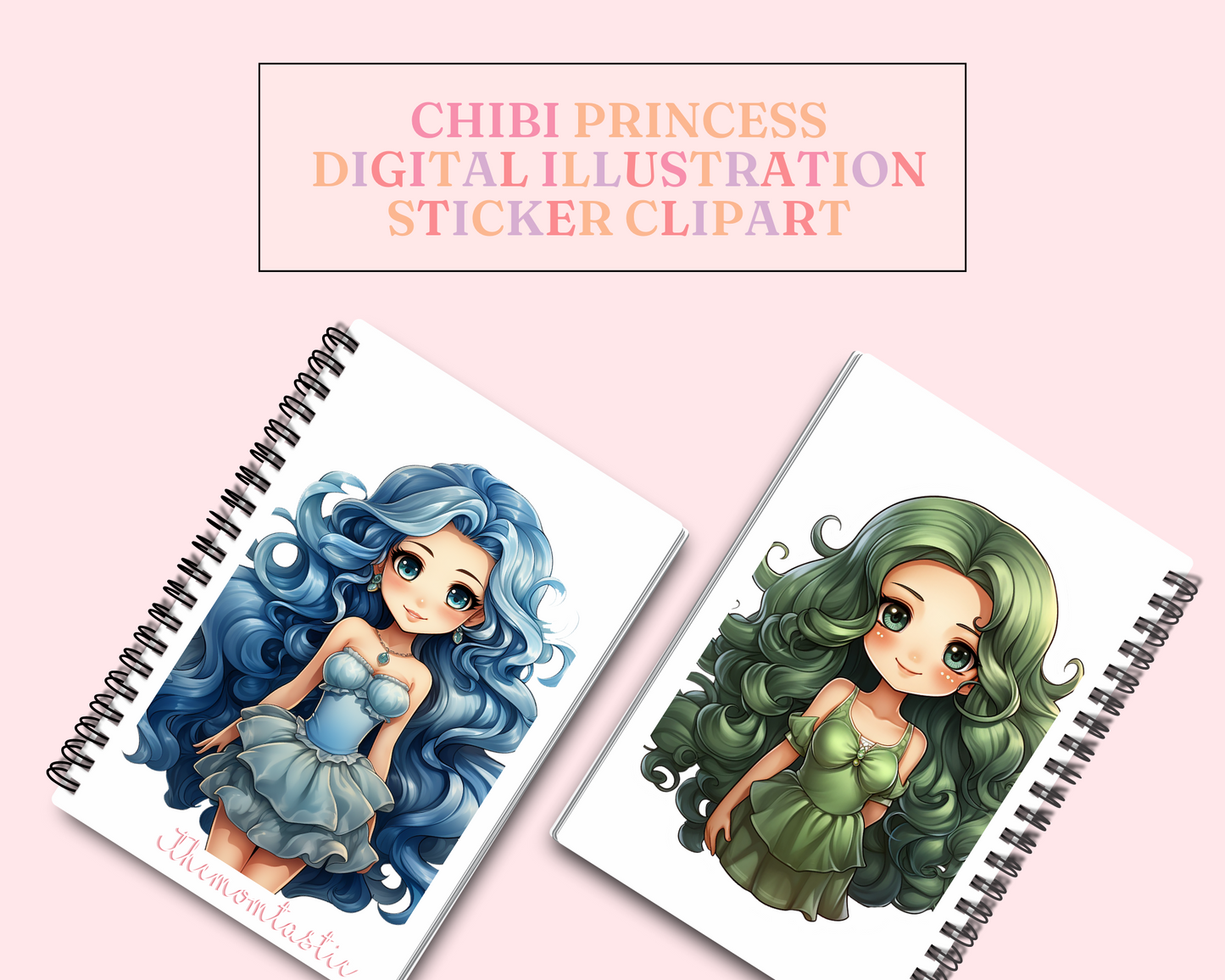 Chibi Princesses Sticker Clipart – Instant Download – High-Quality PNG - Transparent Background - Commercial Use