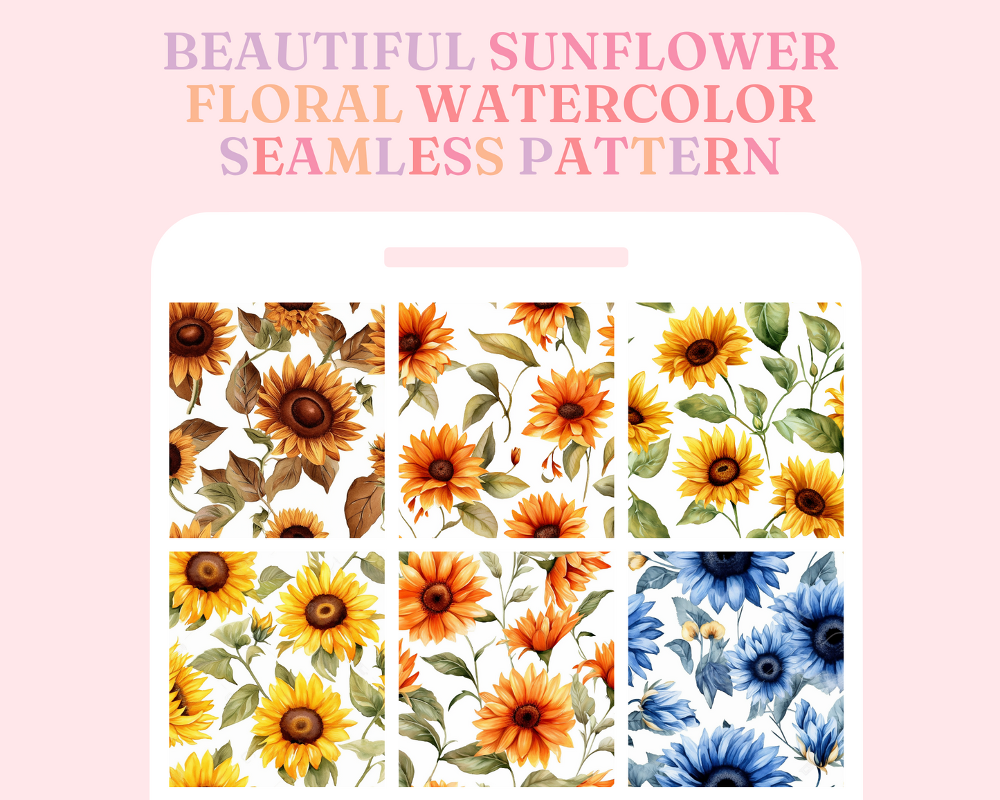 Sunflower Floral Watercolor Seamless Pattern, Watercolor Pattern for Commercial Use