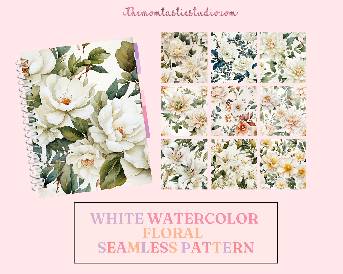 White Watercolor Floral Seamless Pattern, Watercolor Pattern for Commercial Use