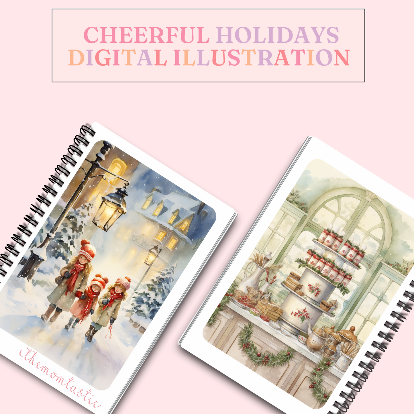 Cheerful Holidays - Watercolor Digital Illustration - 300 DPI - Commercial Use - Instant Download