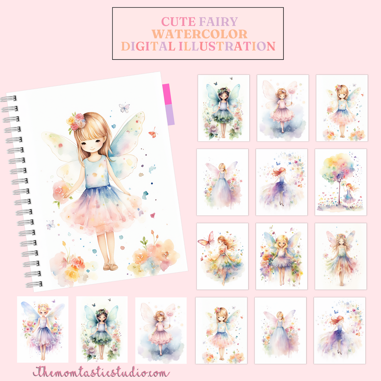 Cute Fairies Watercolor Digital Illustration – Instant Download – High-Quality - 300 DPI - Commercial Use