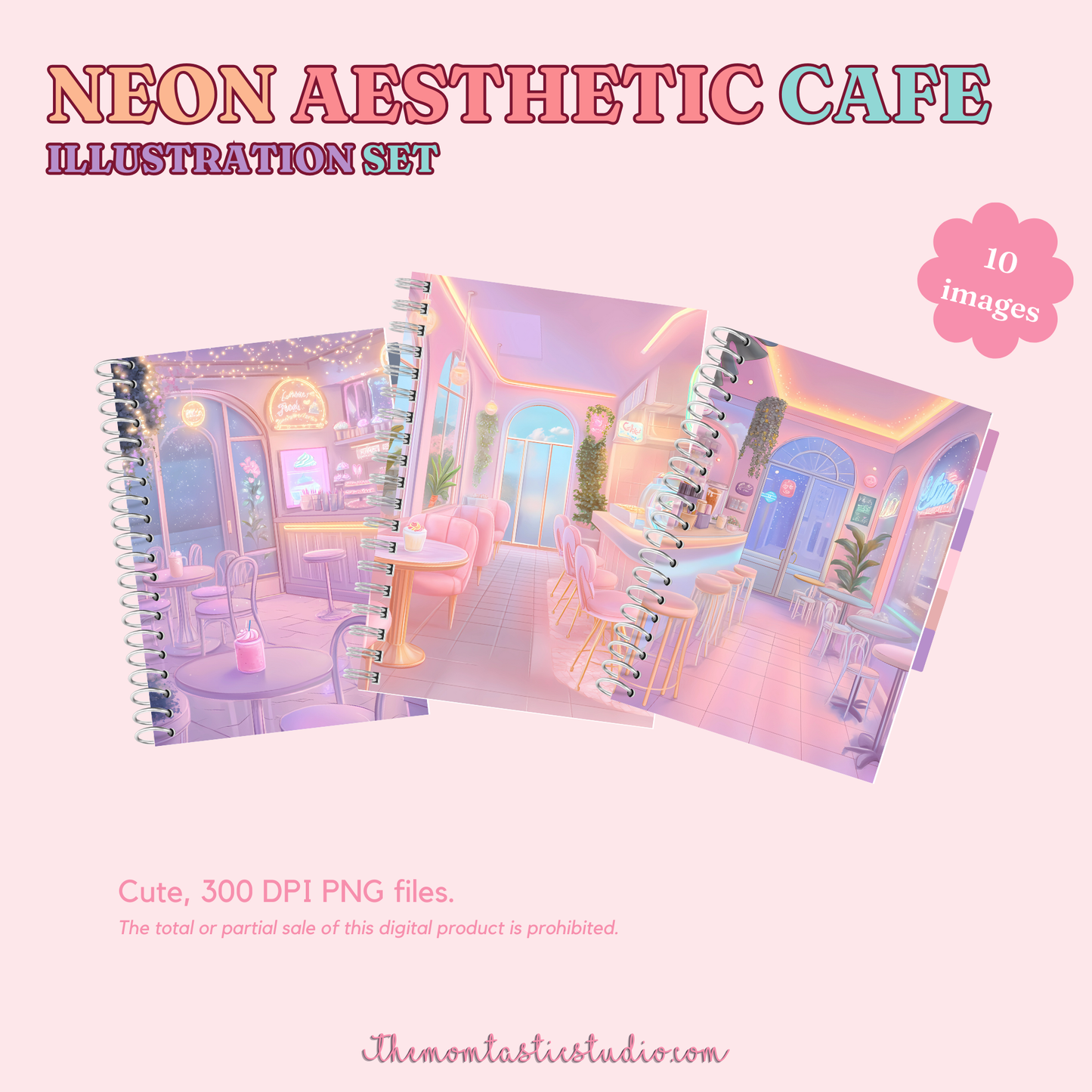 Neon Aesthetic Cafe Illustration Set - 300 DPI – Instant Download – Commercial Use
