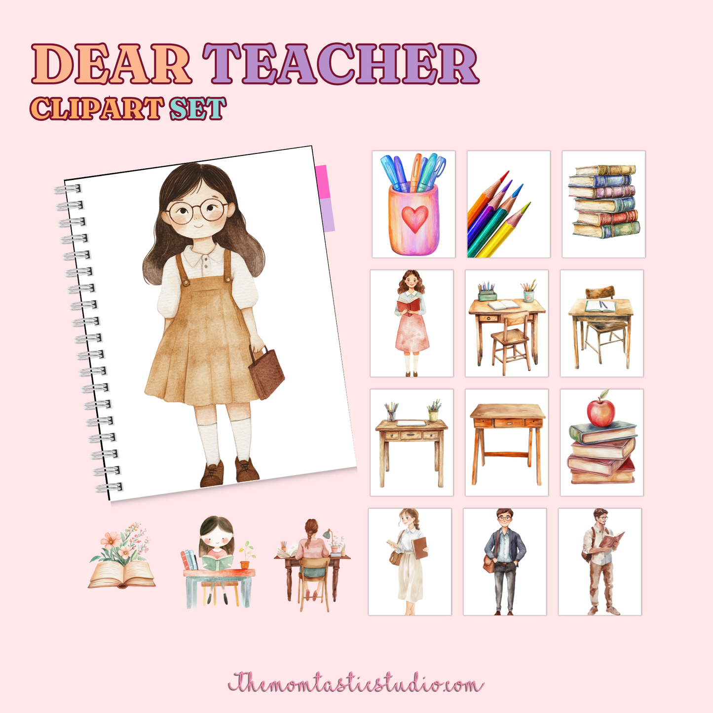 Dear Teacher Clipart Set - 300 DPI – Instant Download – Commercial Use (Transparent Files)