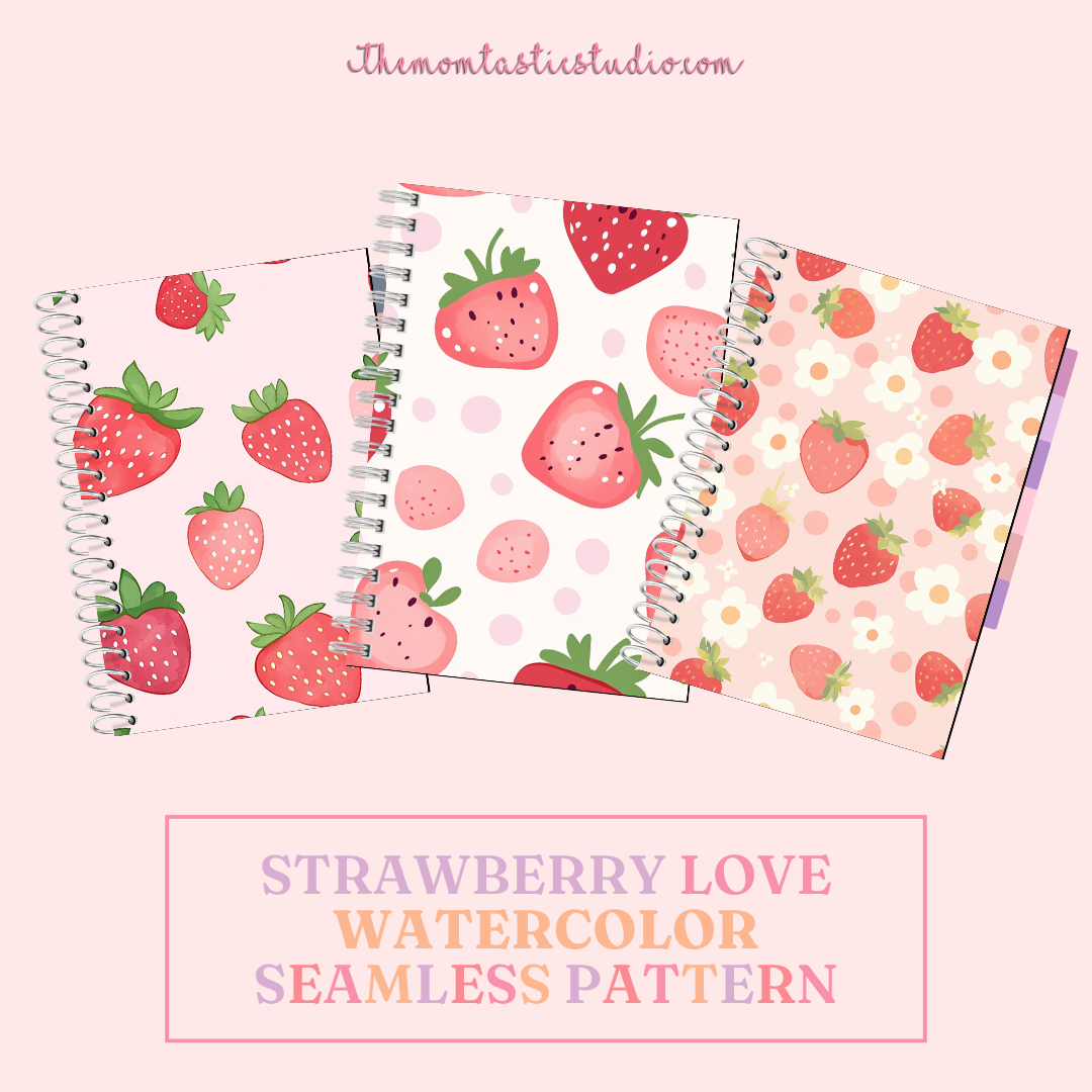 Watercolor Strawberry Love Pattern for Commercial Use, Digital Paper