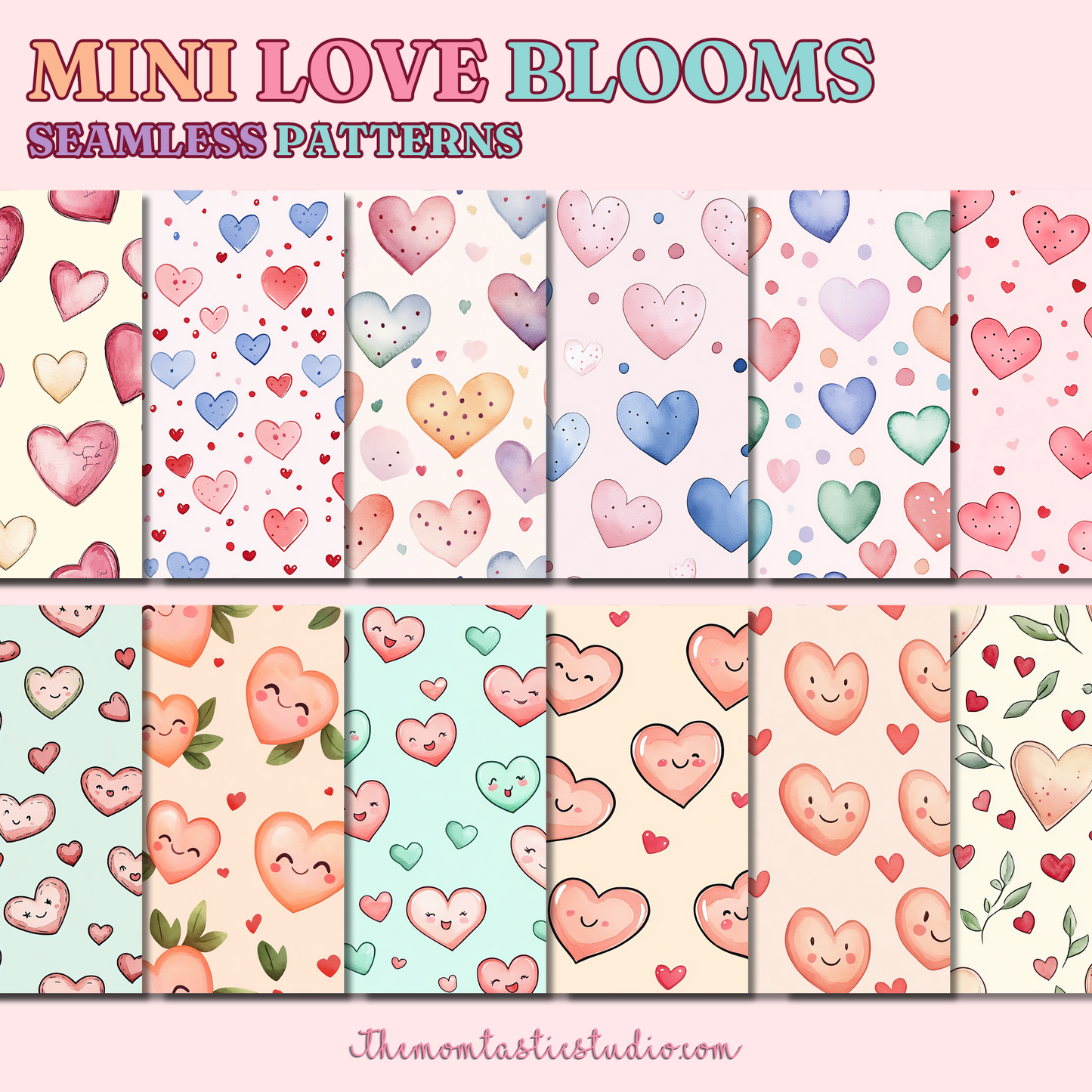 Mini Love Blooms Seamless Patterns for Commercial Use, Digital Paper - 300 DPI