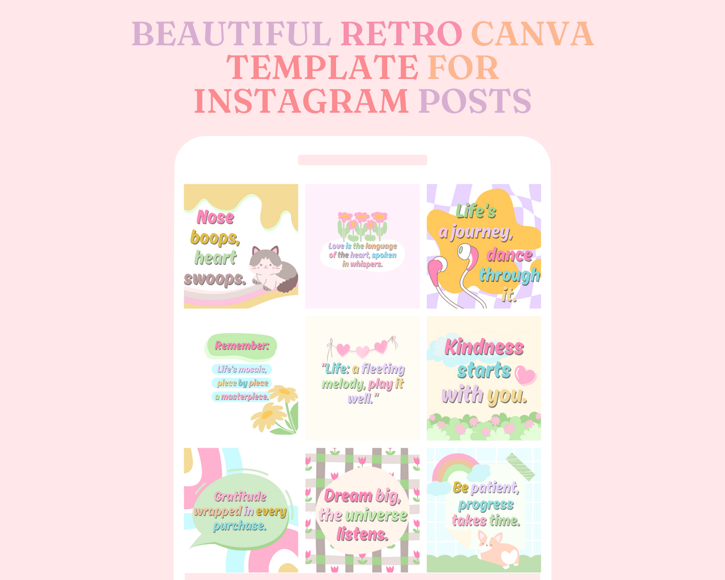 Retro Pastel Canva Template for Instagram Posts - 20 Pages