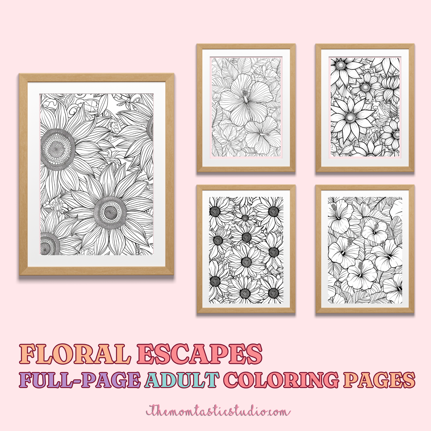 Floral Escapes Adult Coloring Pages Pack – Digital Template –  Commercial Use